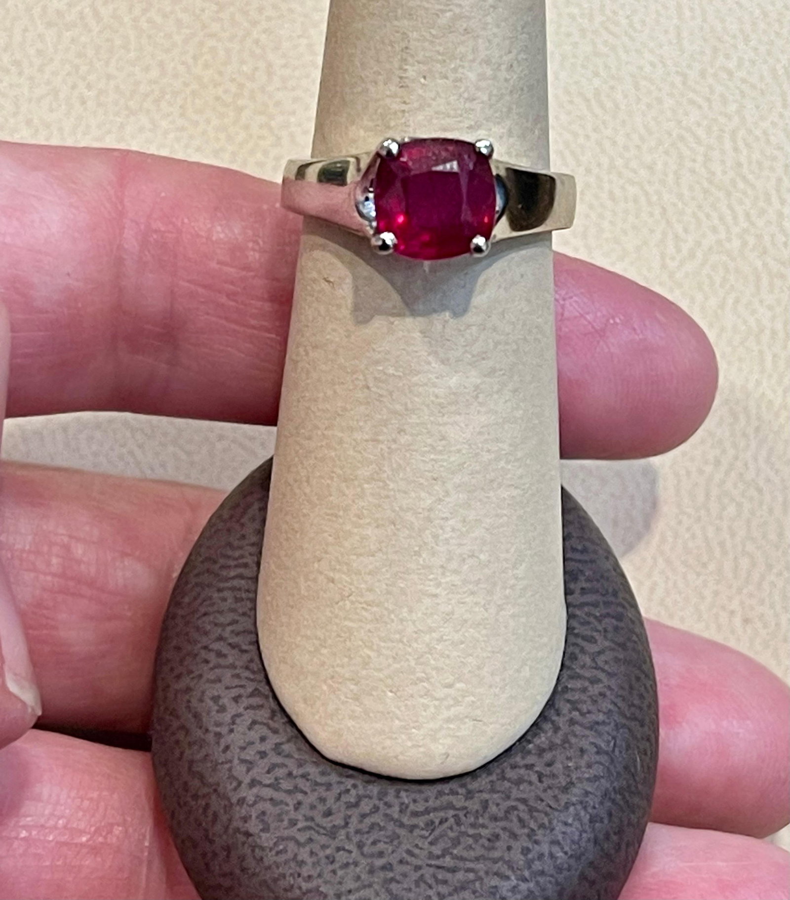 3.5 Carat Cushion Treated Ruby 14 Karat White Gold Ring - 11