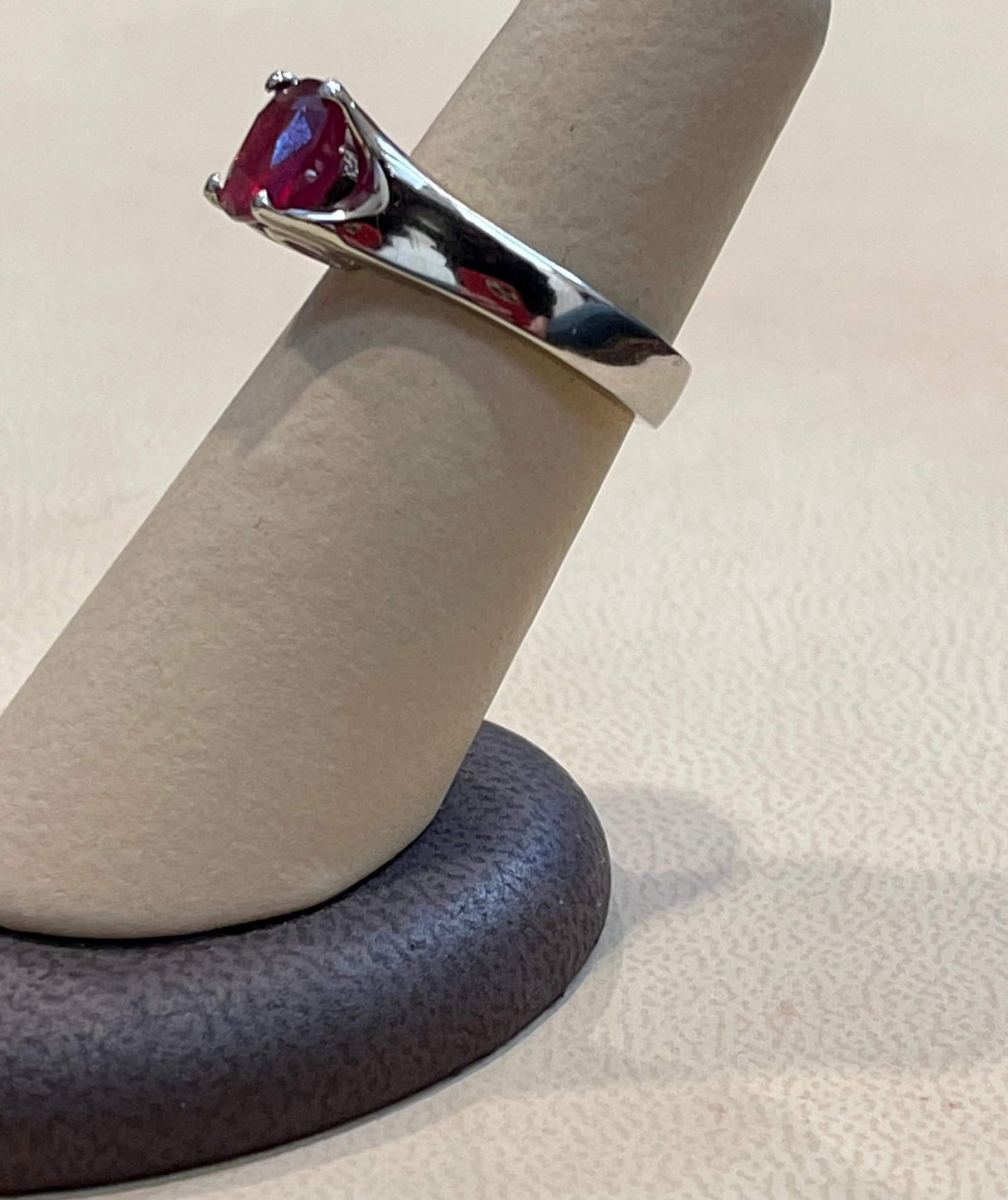 3.5 Carat Cushion Treated Ruby 14 Karat White Gold Ring - 13