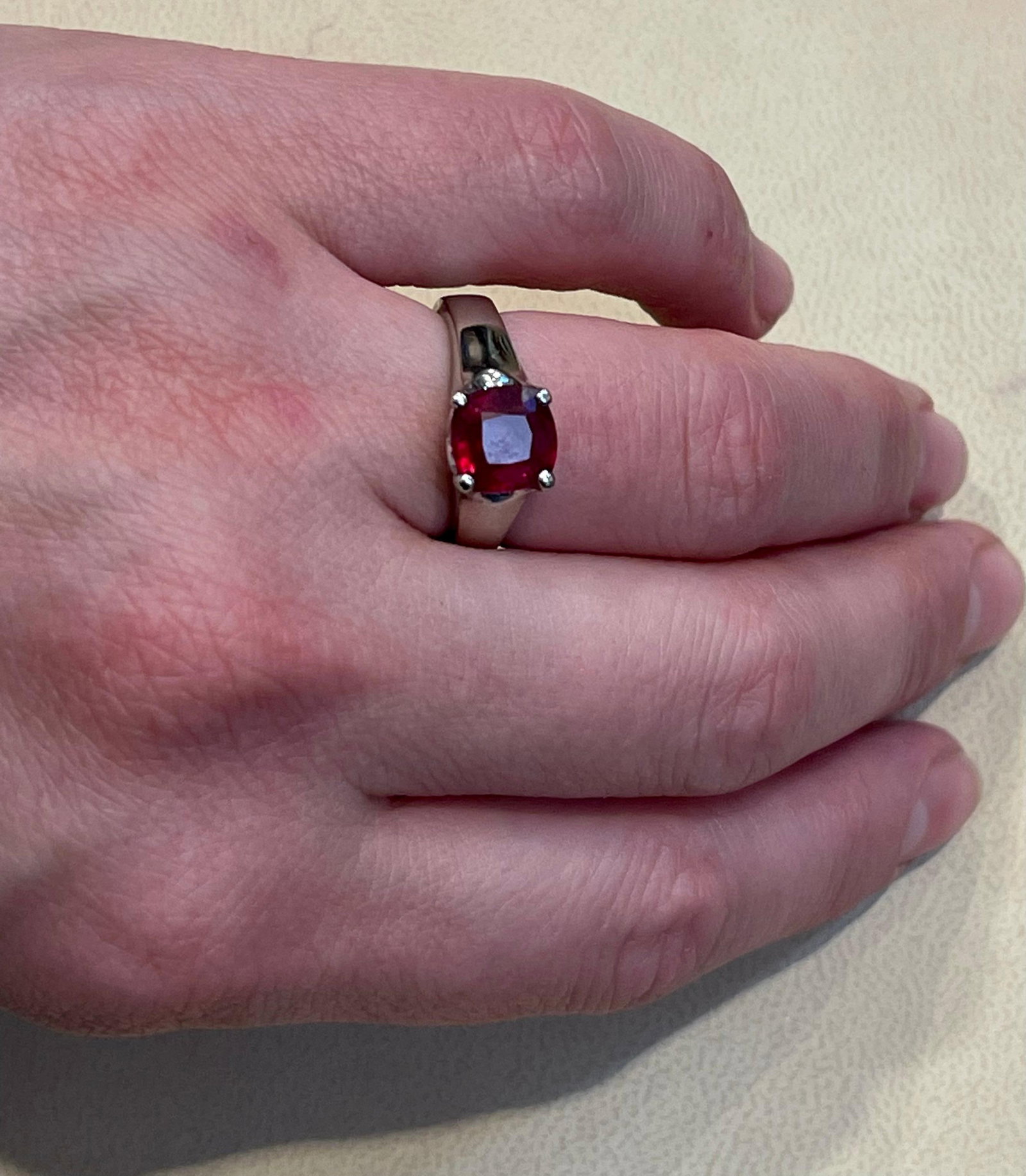 3.5 Carat Cushion Treated Ruby 14 Karat White Gold Ring - 14