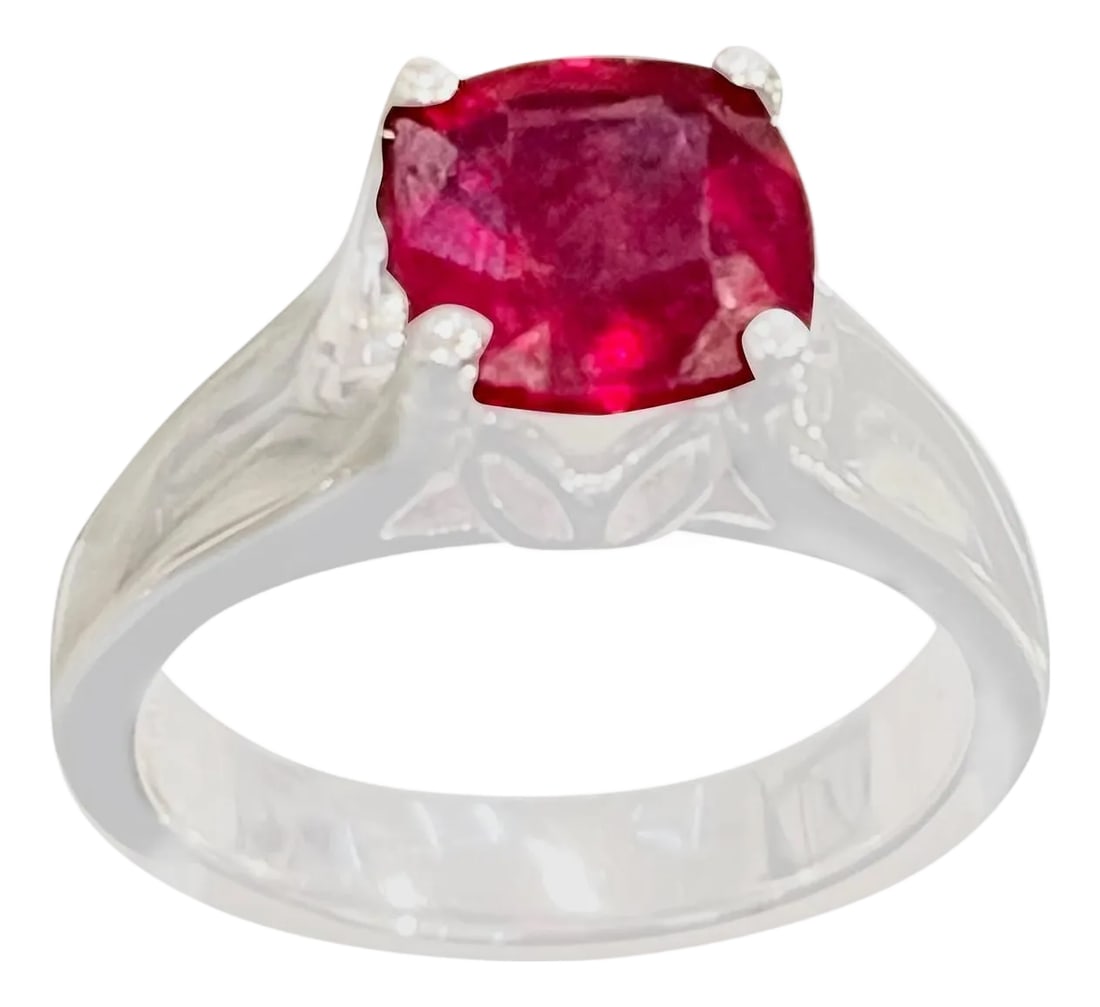 3.5 Carat Cushion Treated Ruby 14 Karat White Gold Ring (1 of 18)