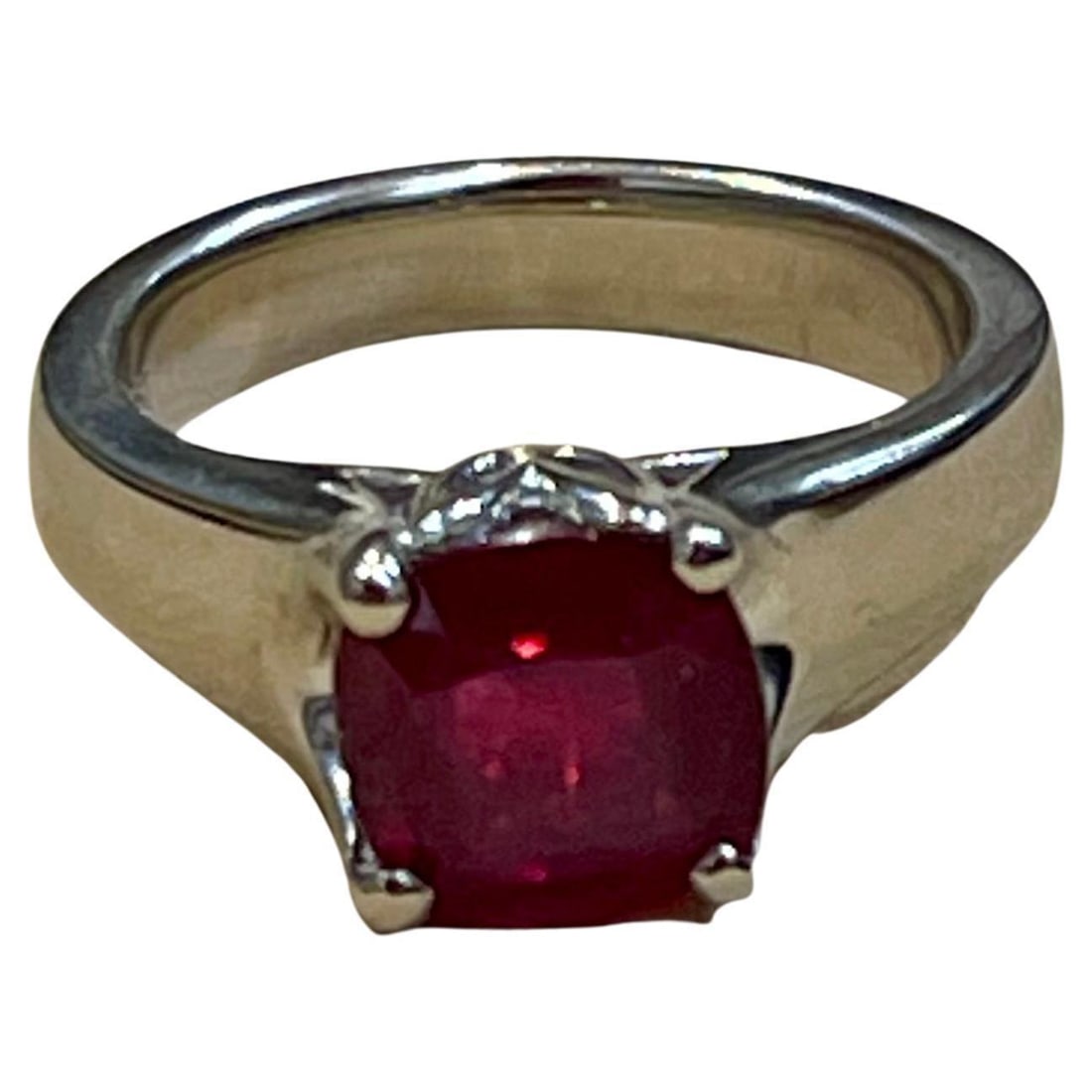 3.5 Carat Cushion Treated Ruby 14 Karat White Gold Ring - 3