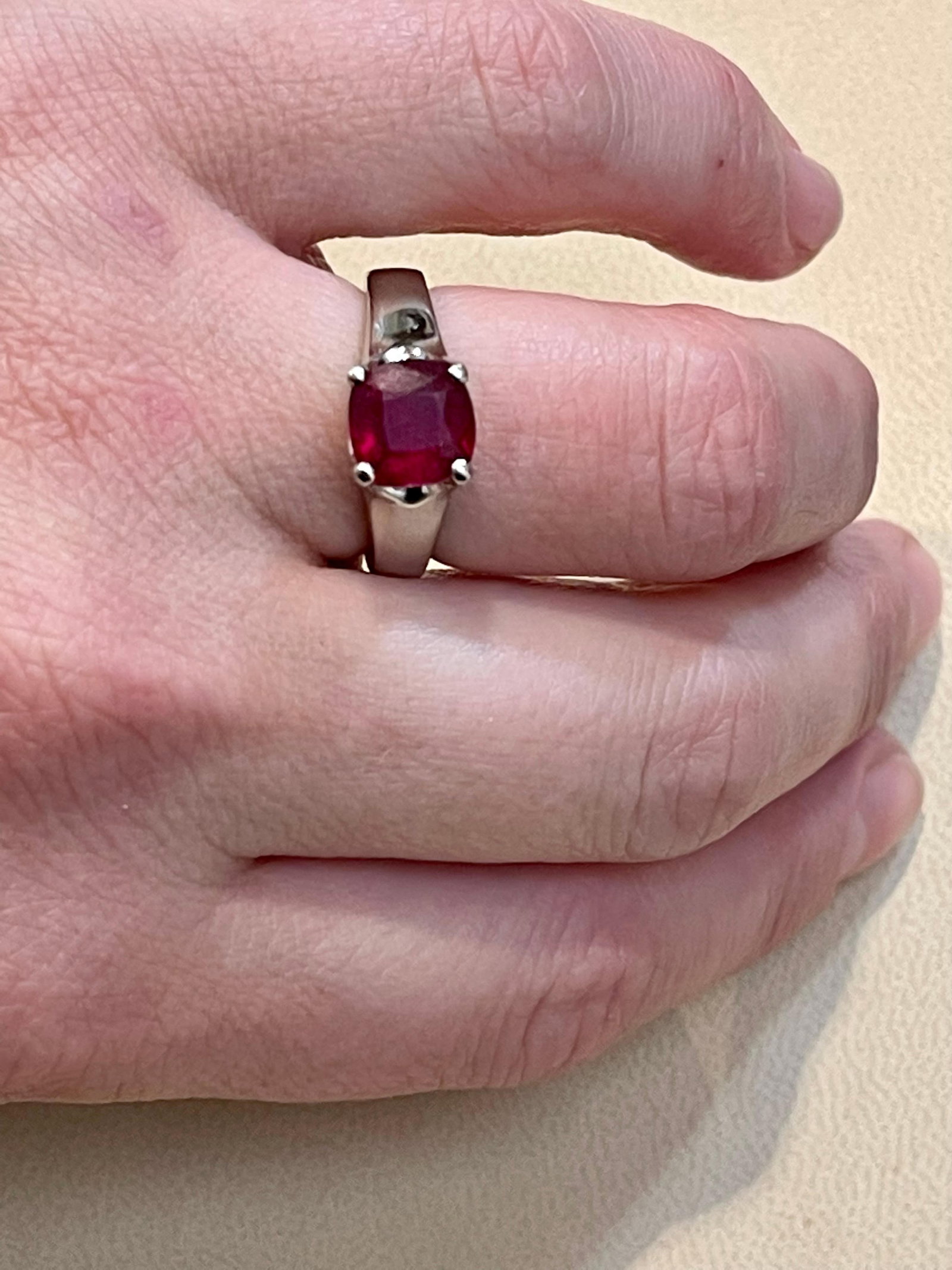 3.5 Carat Cushion Treated Ruby 14 Karat White Gold Ring - 4