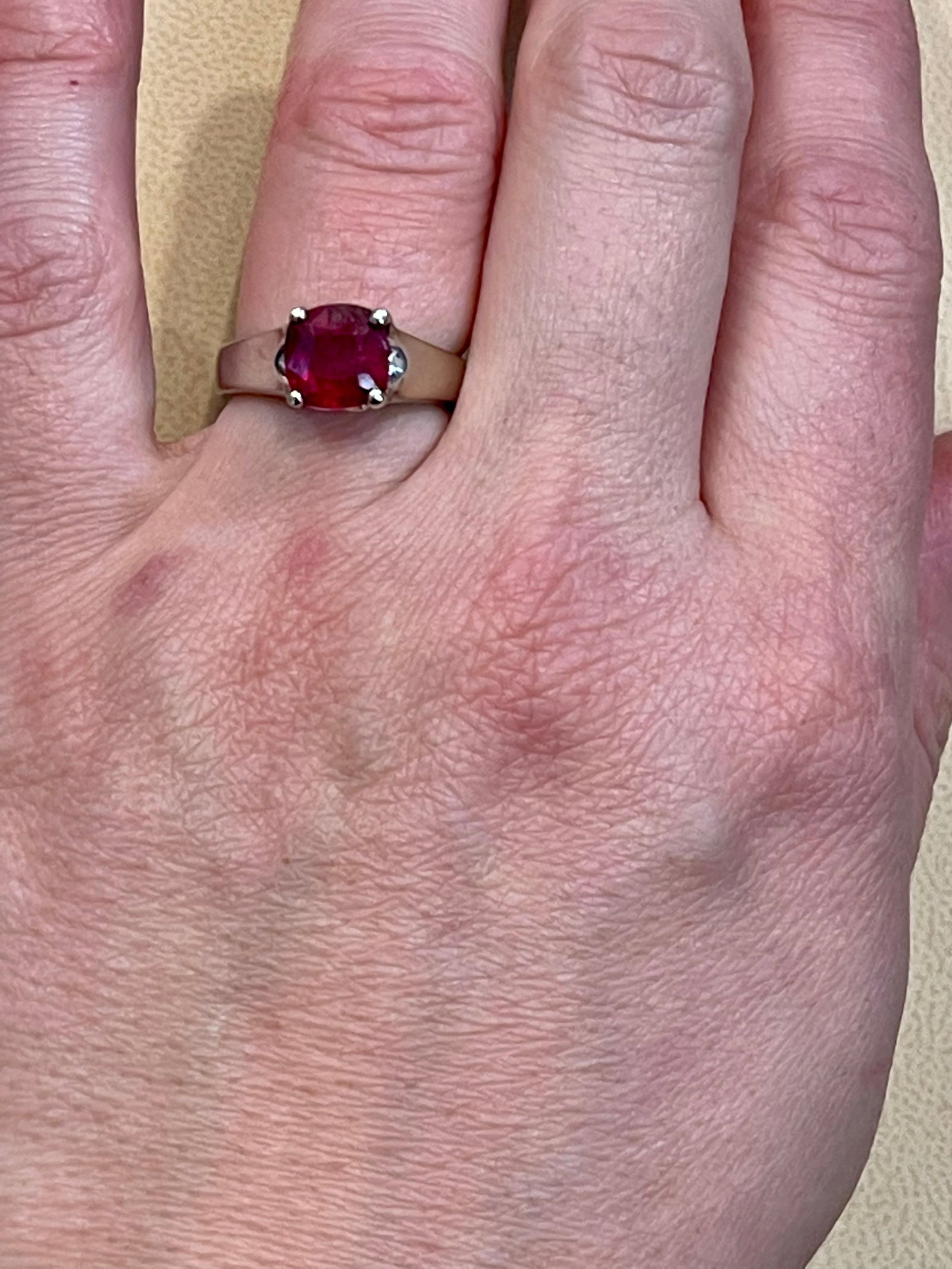 3.5 Carat Cushion Treated Ruby 14 Karat White Gold Ring - 5