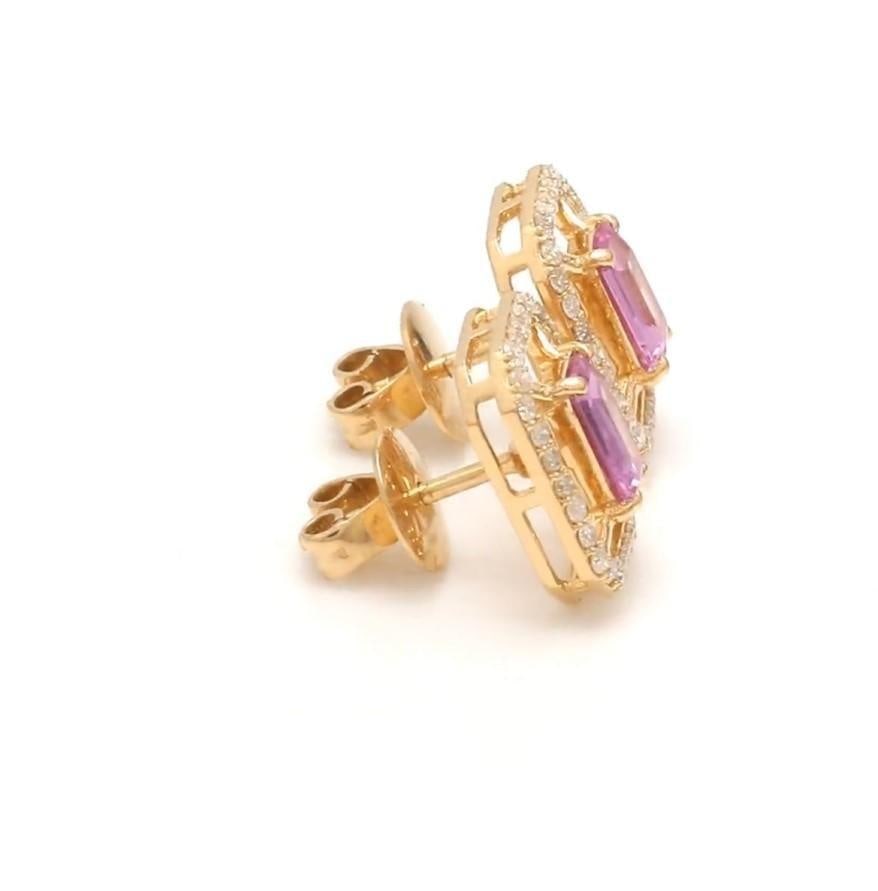 1.12 cts Natural pink sapphire and 0.38 cts diamond earrings in 14k gold - 10
