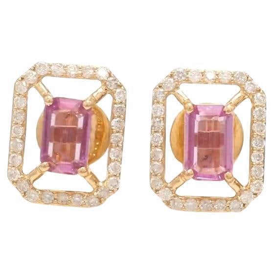 1.12 cts Natural pink sapphire and 0.38 cts diamond earrings in 14k gold - 5