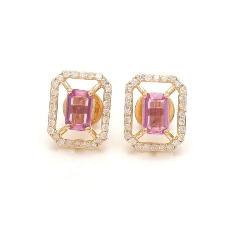 1.12 cts Natural pink sapphire and 0.38 cts diamond earrings in 14k gold - 7