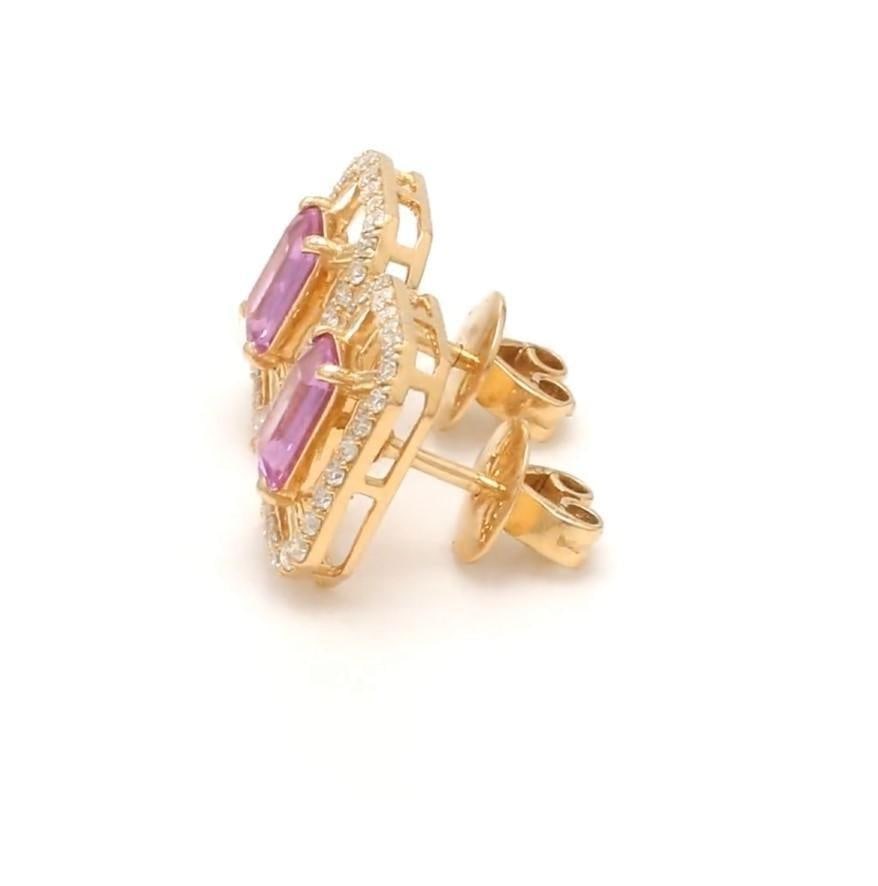 1.12 cts Natural pink sapphire and 0.38 cts diamond earrings in 14k gold - 8