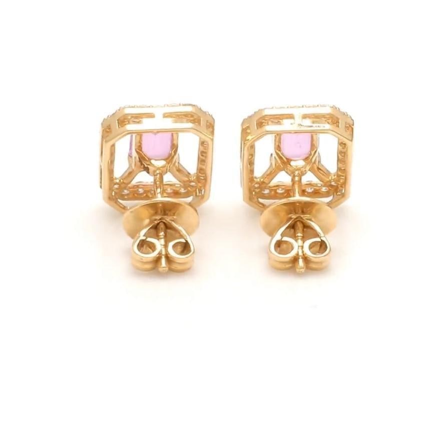 1.12 cts Natural pink sapphire and 0.38 cts diamond earrings in 14k gold - 9