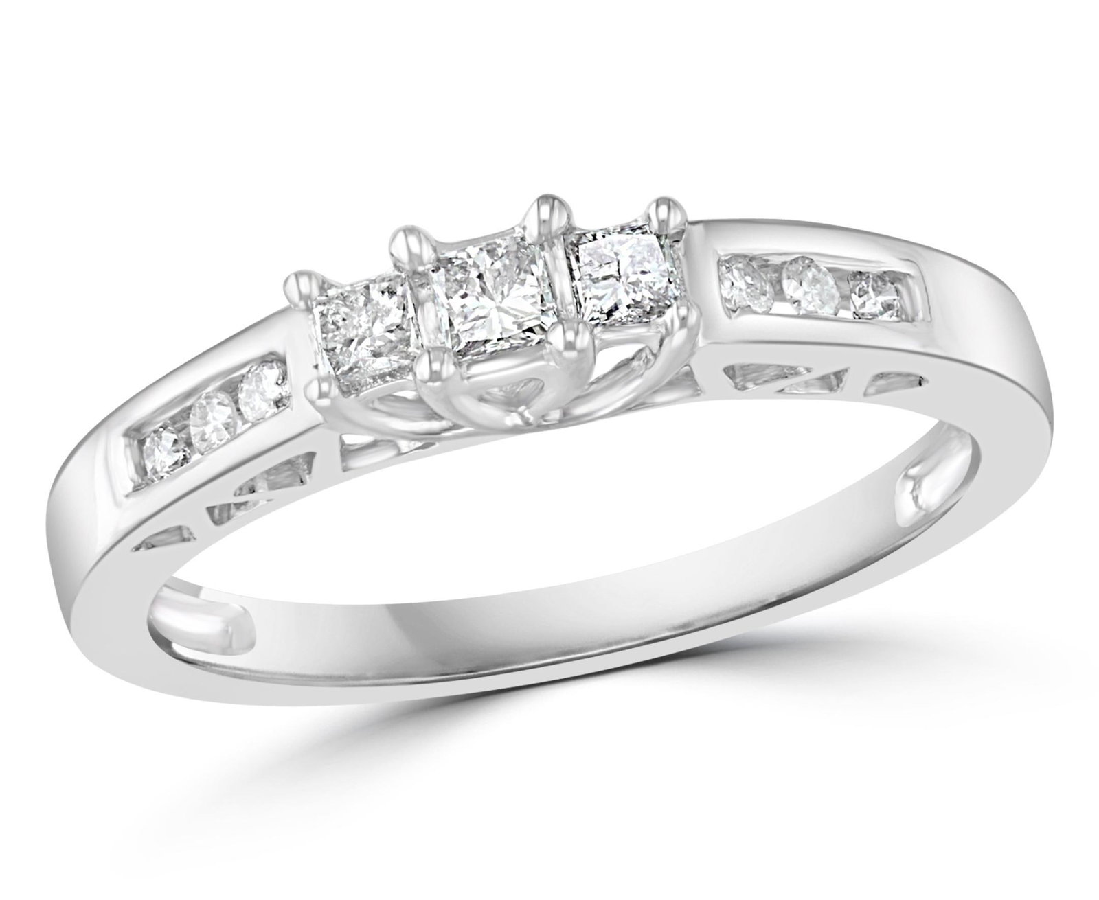 Three-Stone Diamond 0.30 Carat Traditional Ring/Band 14 Karat White Gold - 9
