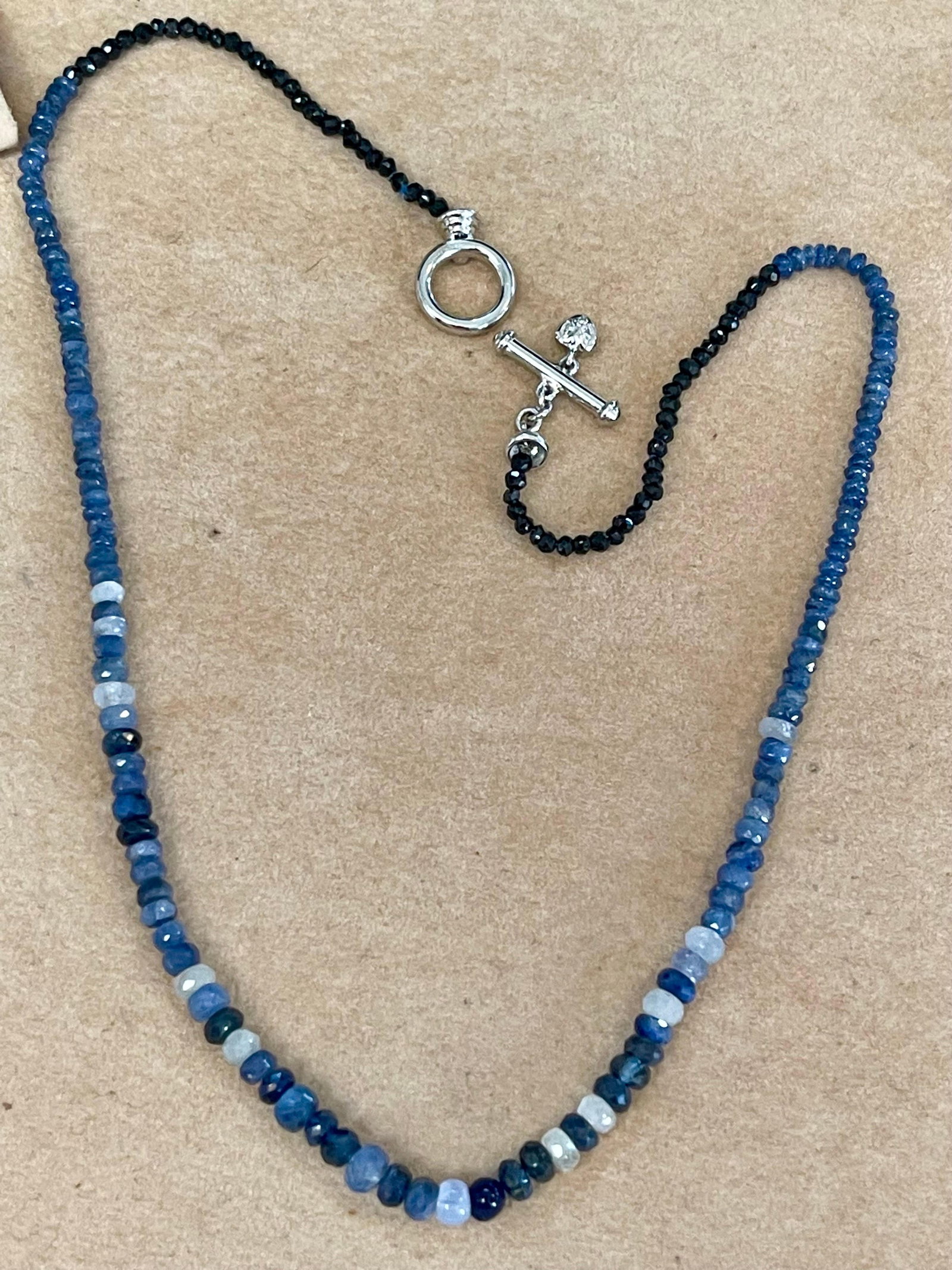 50 Carat Natural Sapphire Bead Single Strand Necklace with Diamond in 14 Kw Gold - 12
