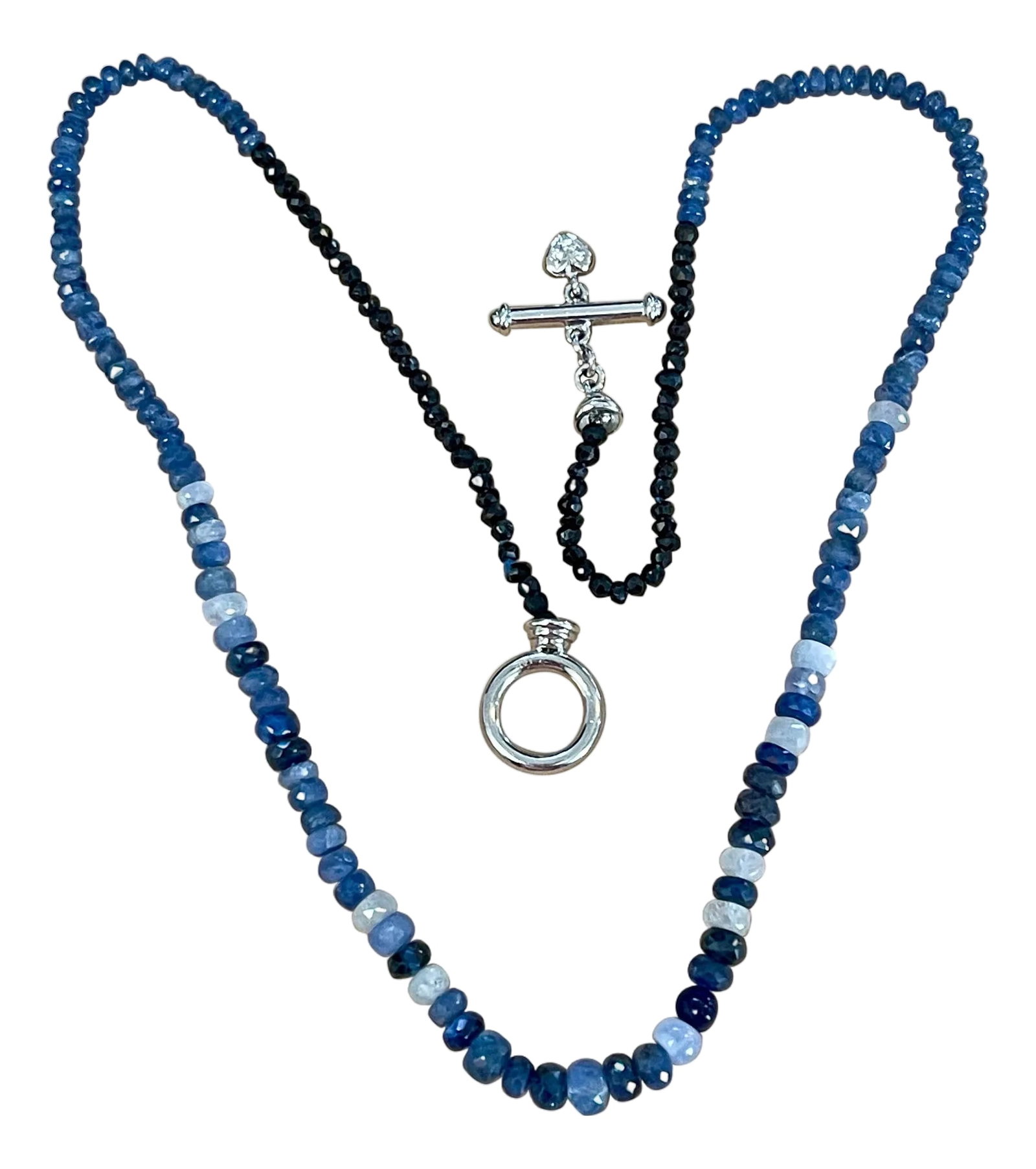 50 Carat Natural Sapphire Bead Single Strand Necklace with Diamond in 14 Kw Gold (1 of 18)