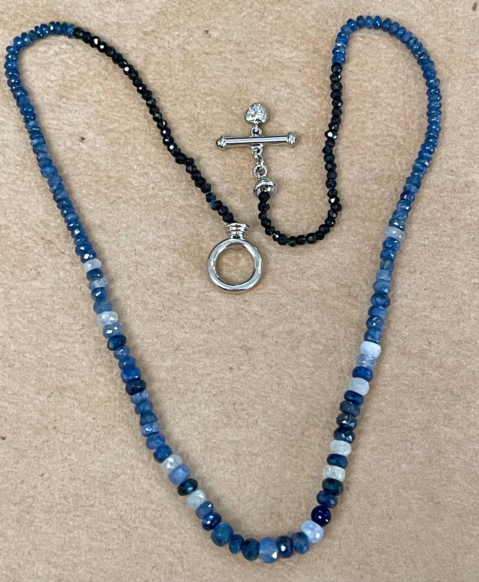 50 Carat Natural Sapphire Bead Single Strand Necklace with Diamond in 14 Kw Gold - 2
