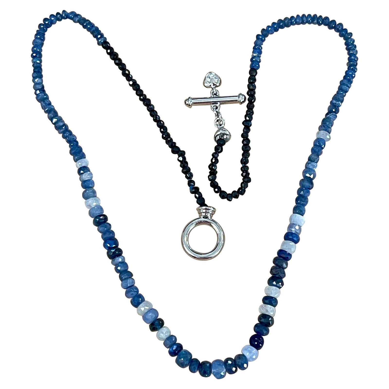50 Carat Natural Sapphire Bead Single Strand Necklace with Diamond in 14 Kw Gold - 8