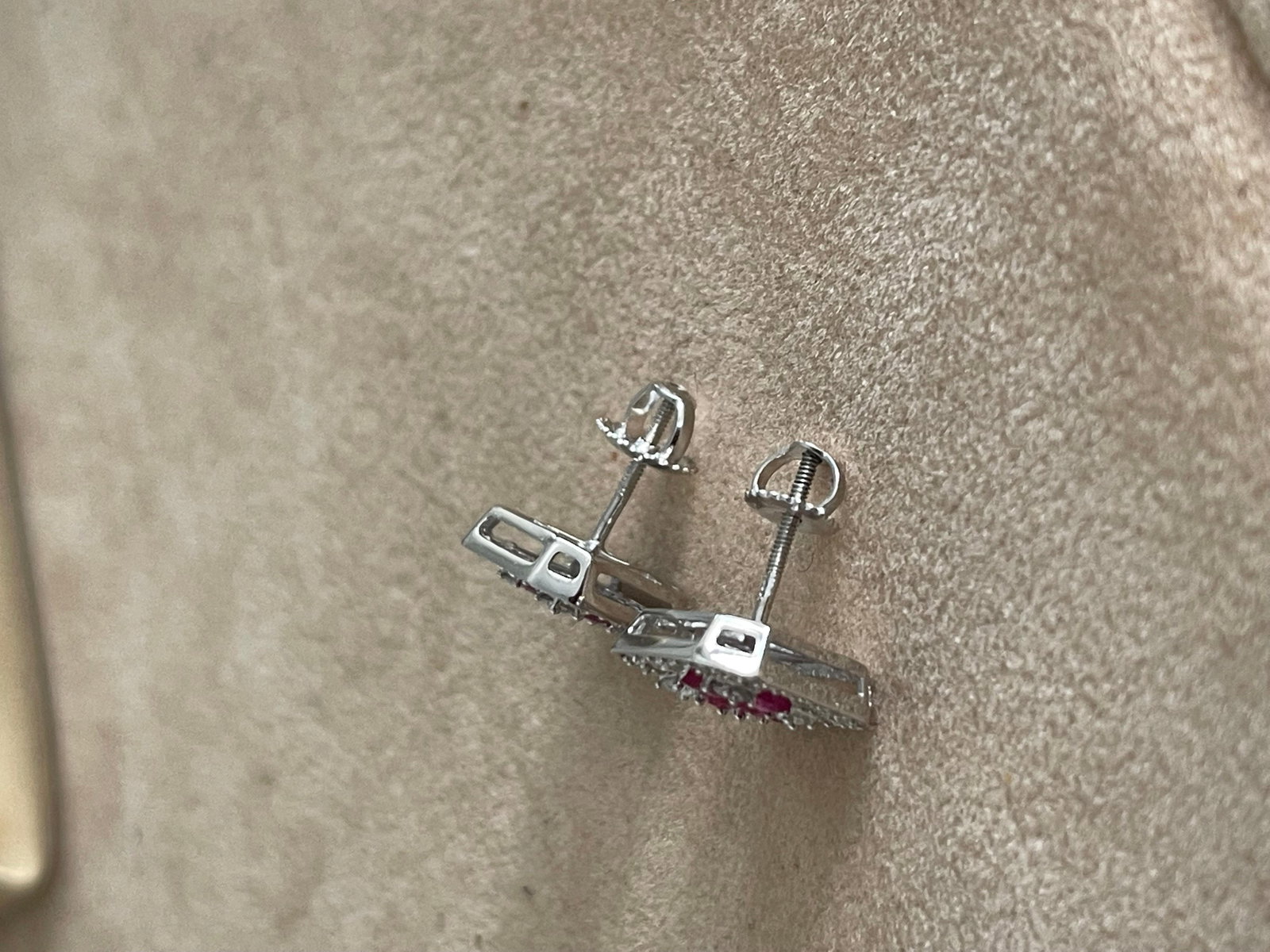 Princess Cut Natural Ruby and Diamond Stud Post Earrings 14 Karat White Gold - 14