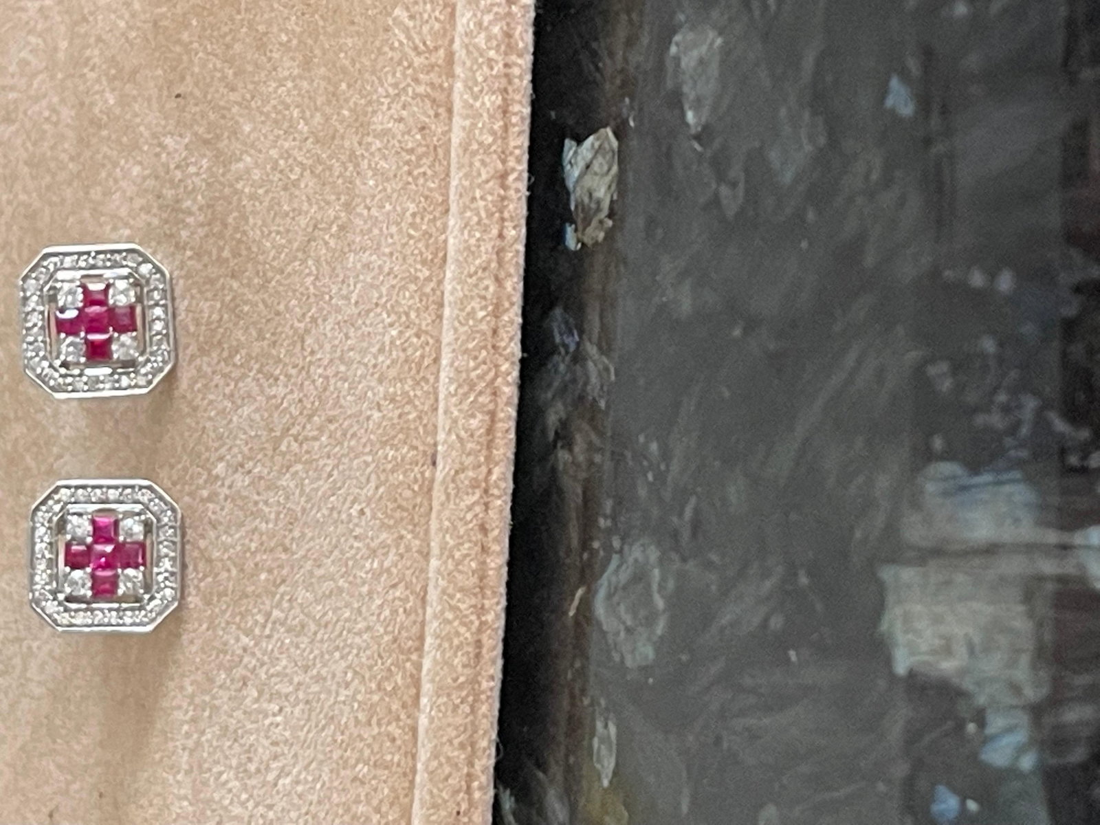 Princess Cut Natural Ruby and Diamond Stud Post Earrings 14 Karat White Gold - 2
