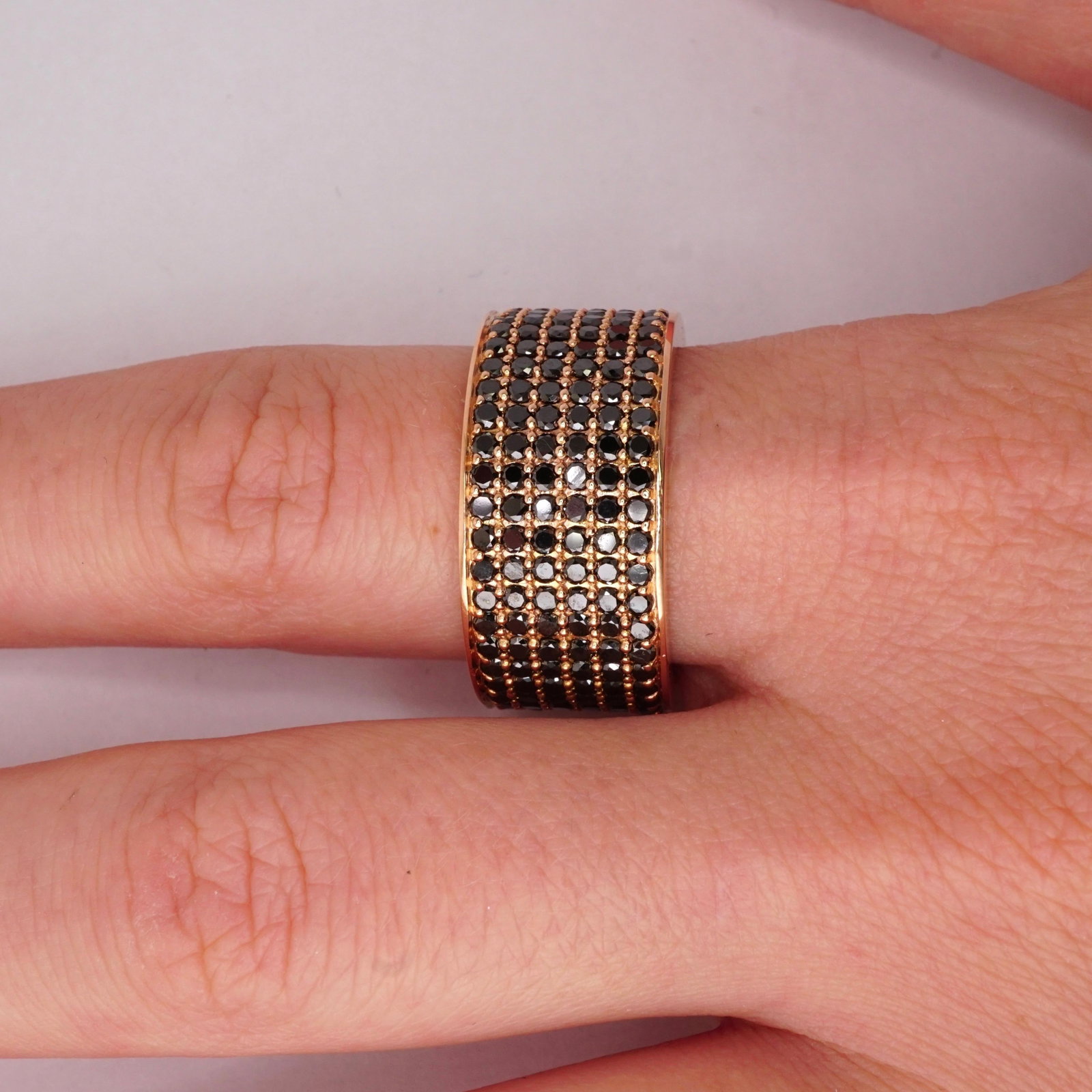 4.50 Carat Black Diamond Micro Pave Eternity Band in 14 Karat Rose Gold - 4