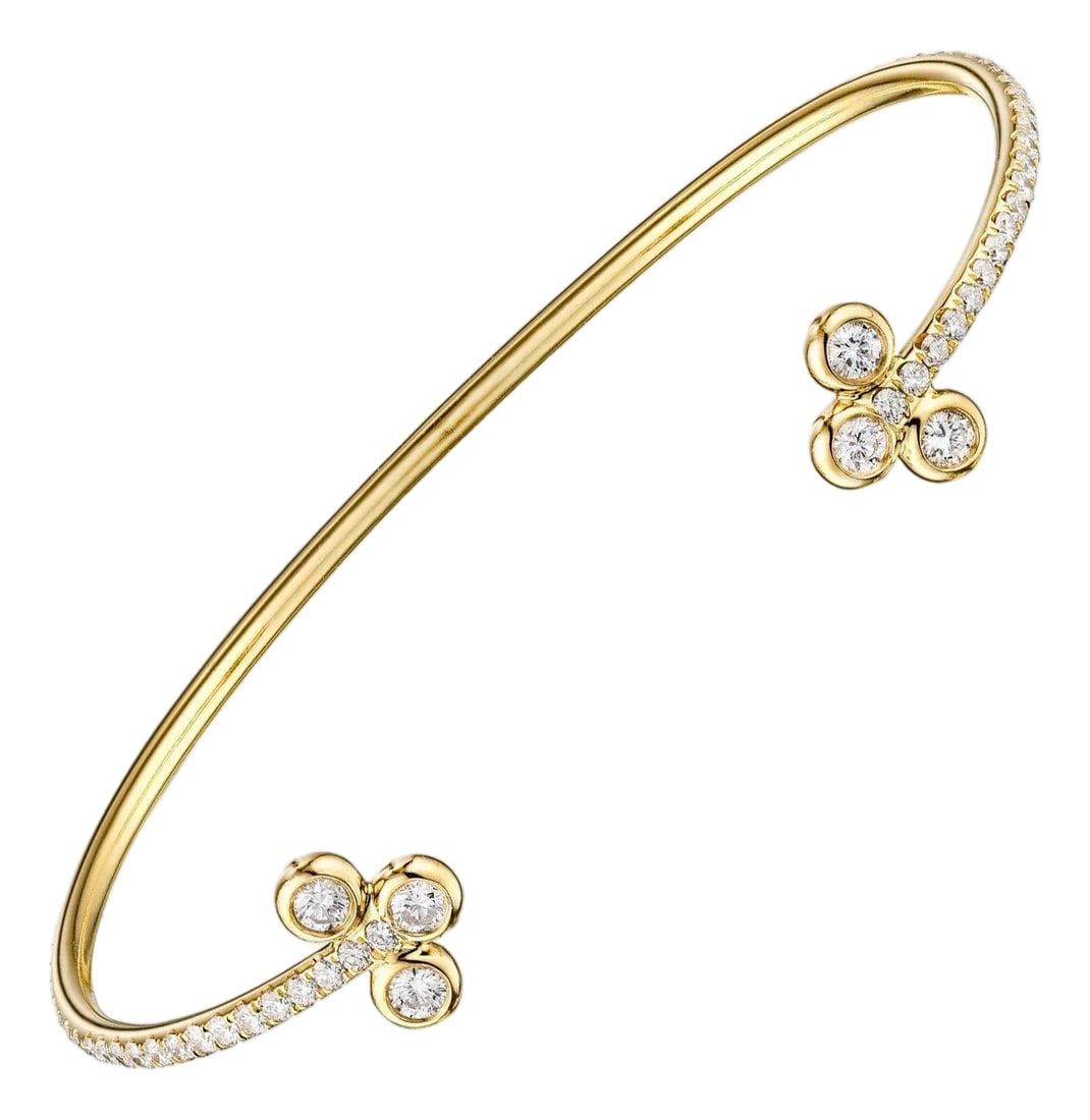 1.75 Carat Micro-Pave Diamond Open Bangle Bracelet 18 Karat Yellow Gold: Diamond open bangle bracelet in 18K yellow gold. Pave set brilliant round diamonds are F-G VS1-VS2. Carat weight: 1.75 ct. Total weight: 6.20 grams. Proudly crafted by SIMON ARDEM artisans in New