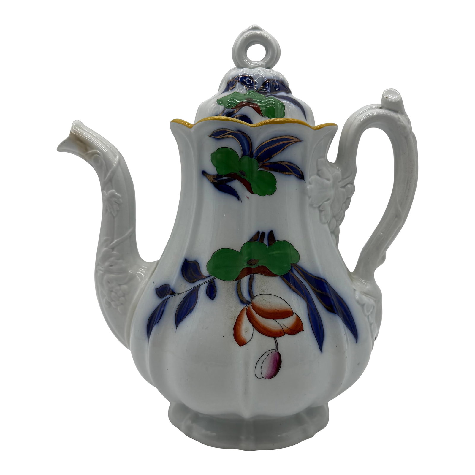 A Fine Antique Staffordshire Gaudy Decorated Ironstone Coffee Pot, Circa 1840's: A Fine Antique Staffordshire Gaudy Decorated Ironstone Coffee Pot, Circa 1840's Made in the Stoke on Trent area of Staffordshire, circa 1840-1860 Unknown pattern name, and unknown maker. No marked by