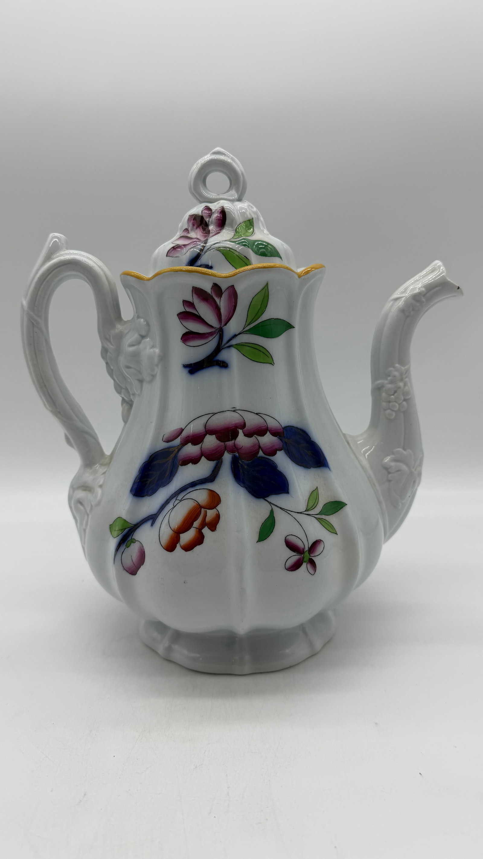 A Fine Antique Staffordshire Gaudy Decorated Ironstone Coffee Pot, Circa 1840's - 2