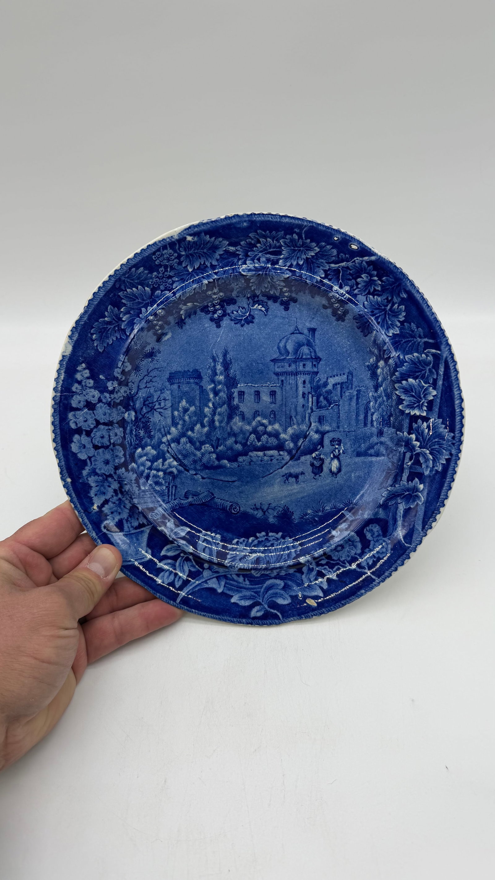 A Blue Dark Transfer Decorated Staffordshire Plate "Rue De La Port Romaine", by Enoch Woods, Circa 1 - 12