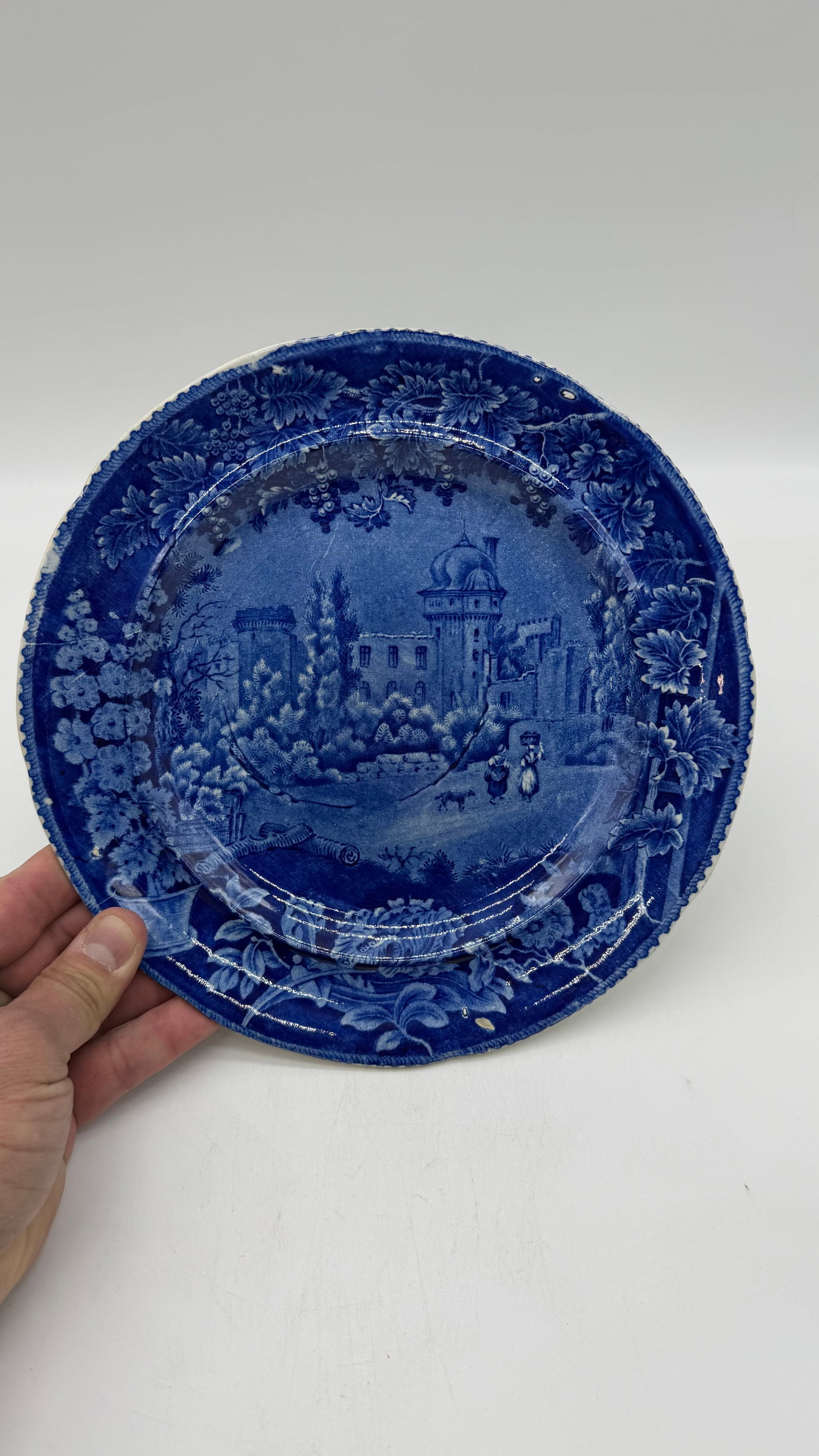 A Blue Dark Transfer Decorated Staffordshire Plate "Rue De La Port Romaine", by Enoch Woods, Circa 1 - 2