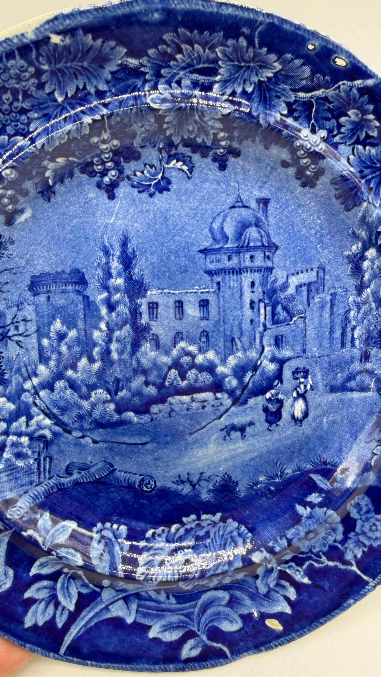 A Blue Dark Transfer Decorated Staffordshire Plate "Rue De La Port Romaine", by Enoch Woods, Circa 1 - 3