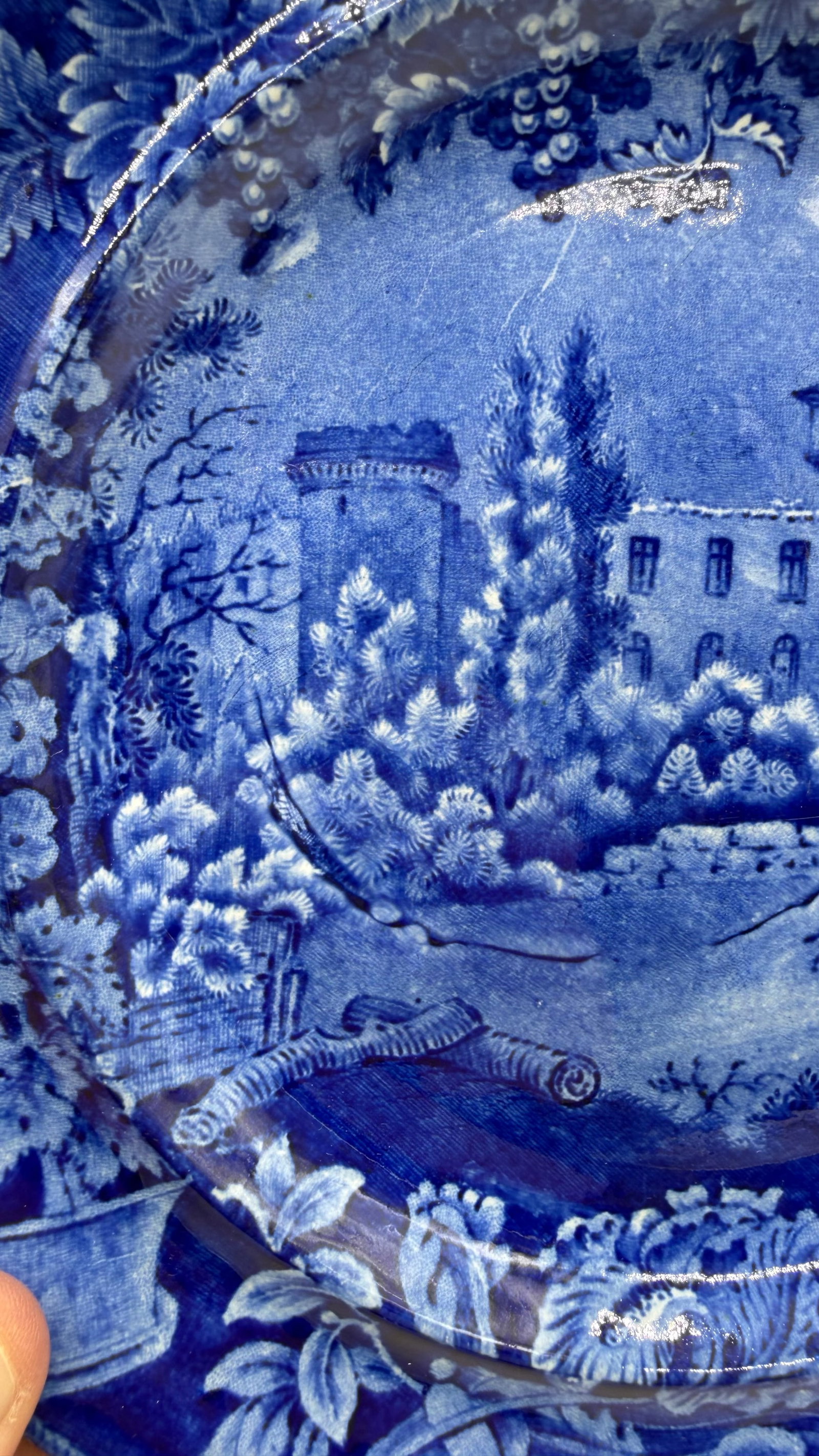 A Blue Dark Transfer Decorated Staffordshire Plate "Rue De La Port Romaine", by Enoch Woods, Circa 1 - 4