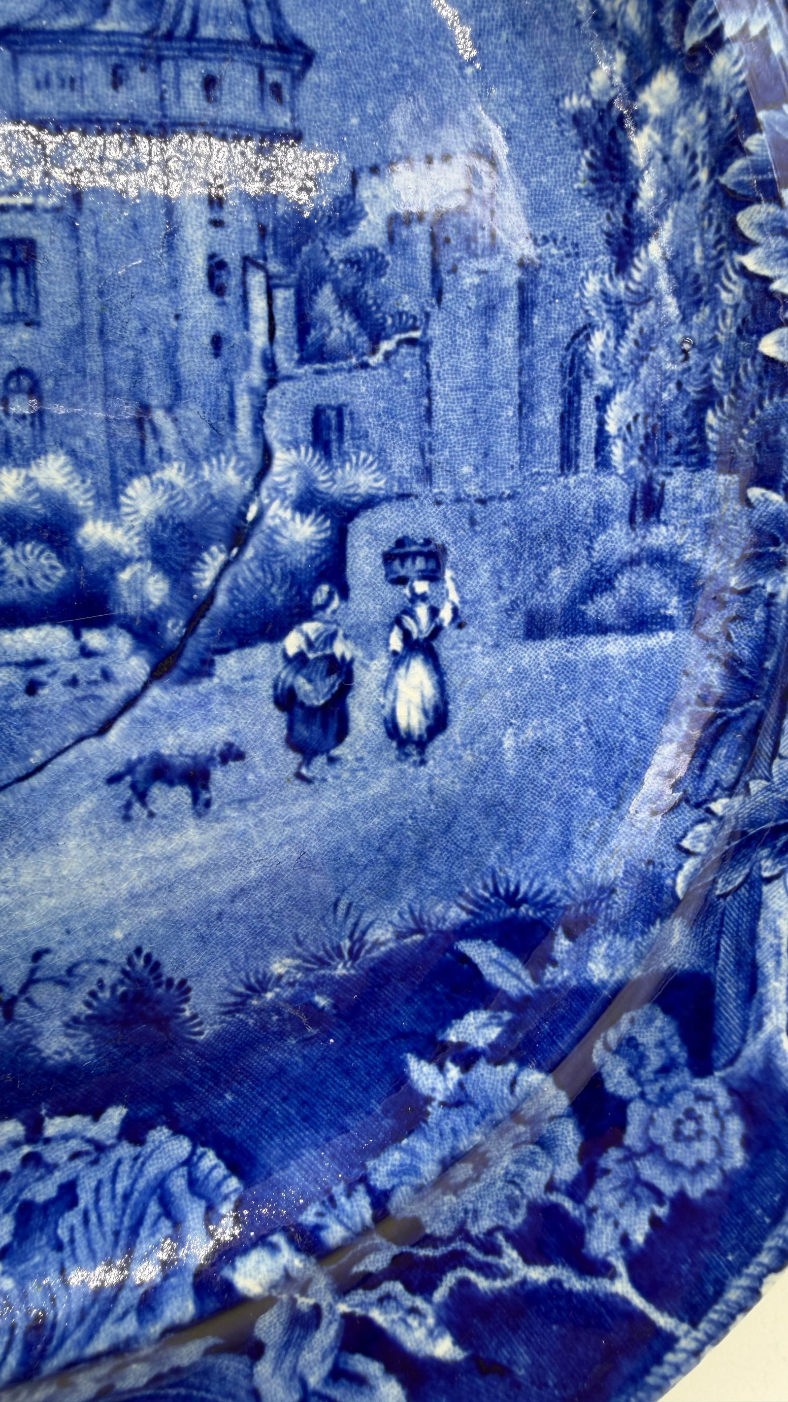 A Blue Dark Transfer Decorated Staffordshire Plate "Rue De La Port Romaine", by Enoch Woods, Circa 1 - 5