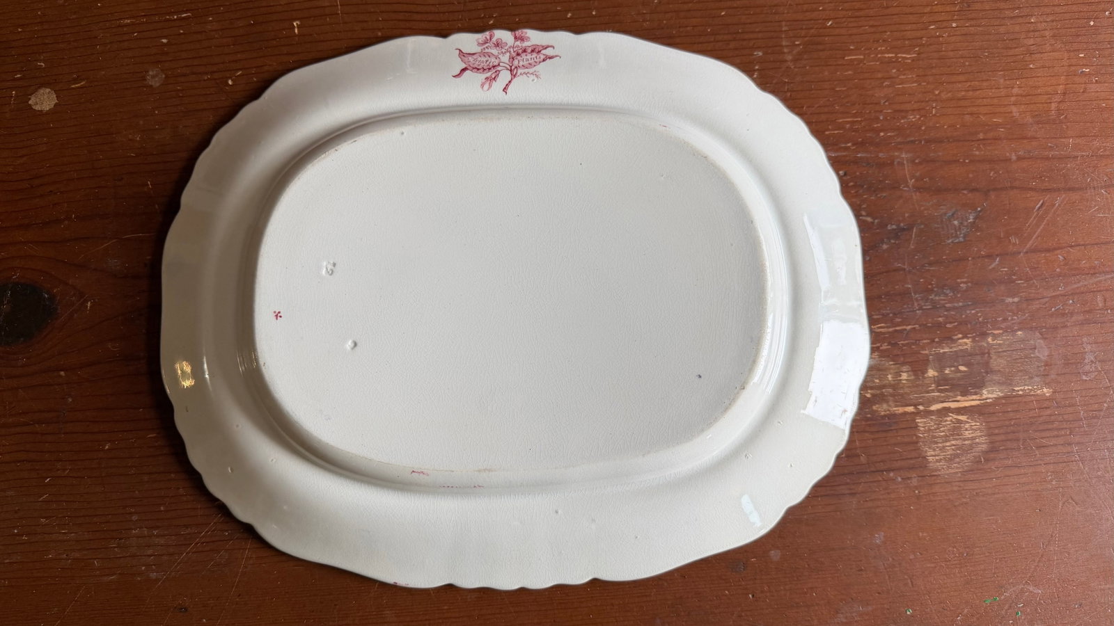 A Very Fine Antique Pink Transferware Decorated Staffordshire Pattern Platter "Asiatic Plants" Patte - 8