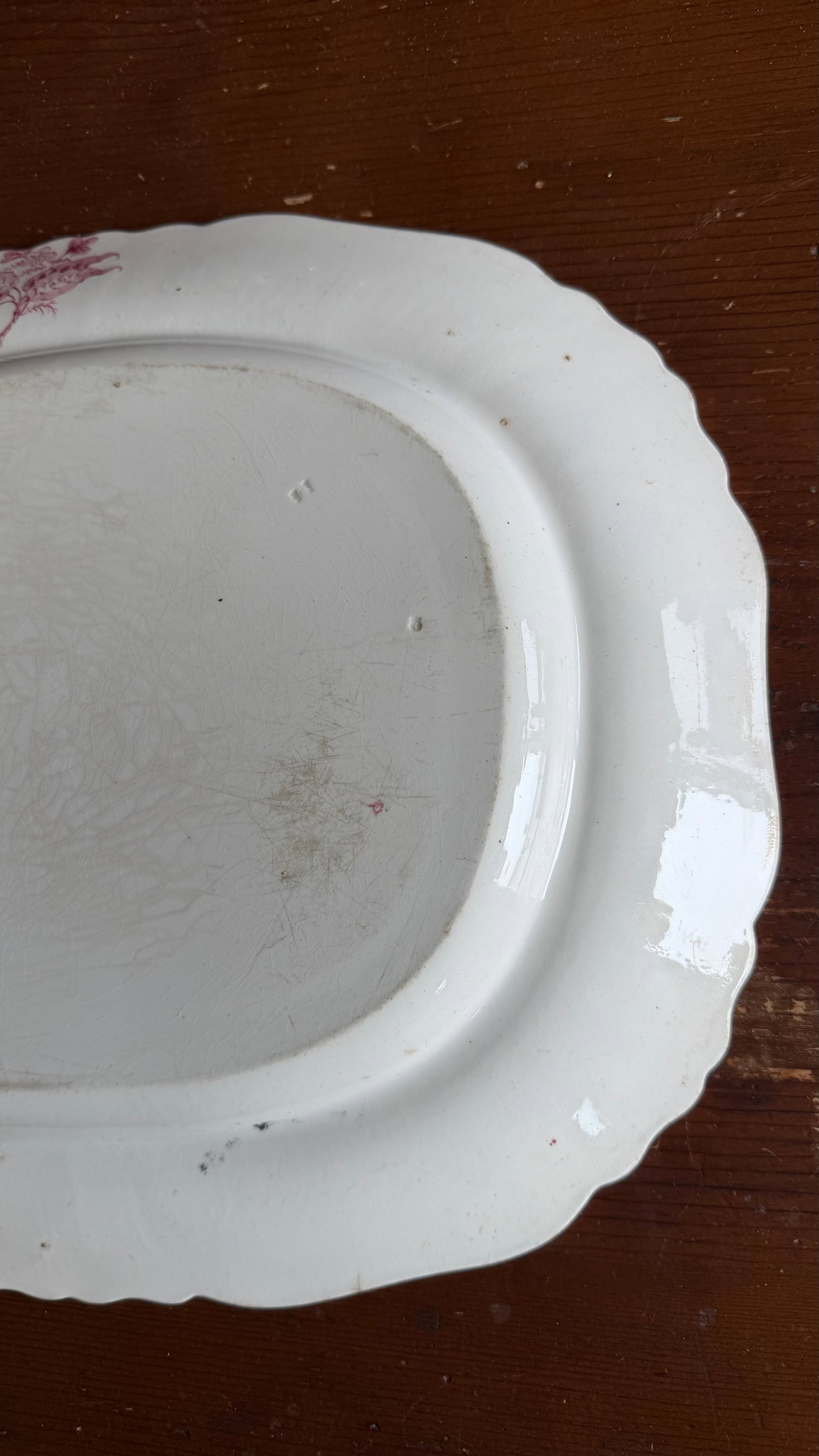 A Very Fine Antique Pink Transferware Decorated Staffordshire Platter "Asiatic Plants" Pattern, Circ - 10