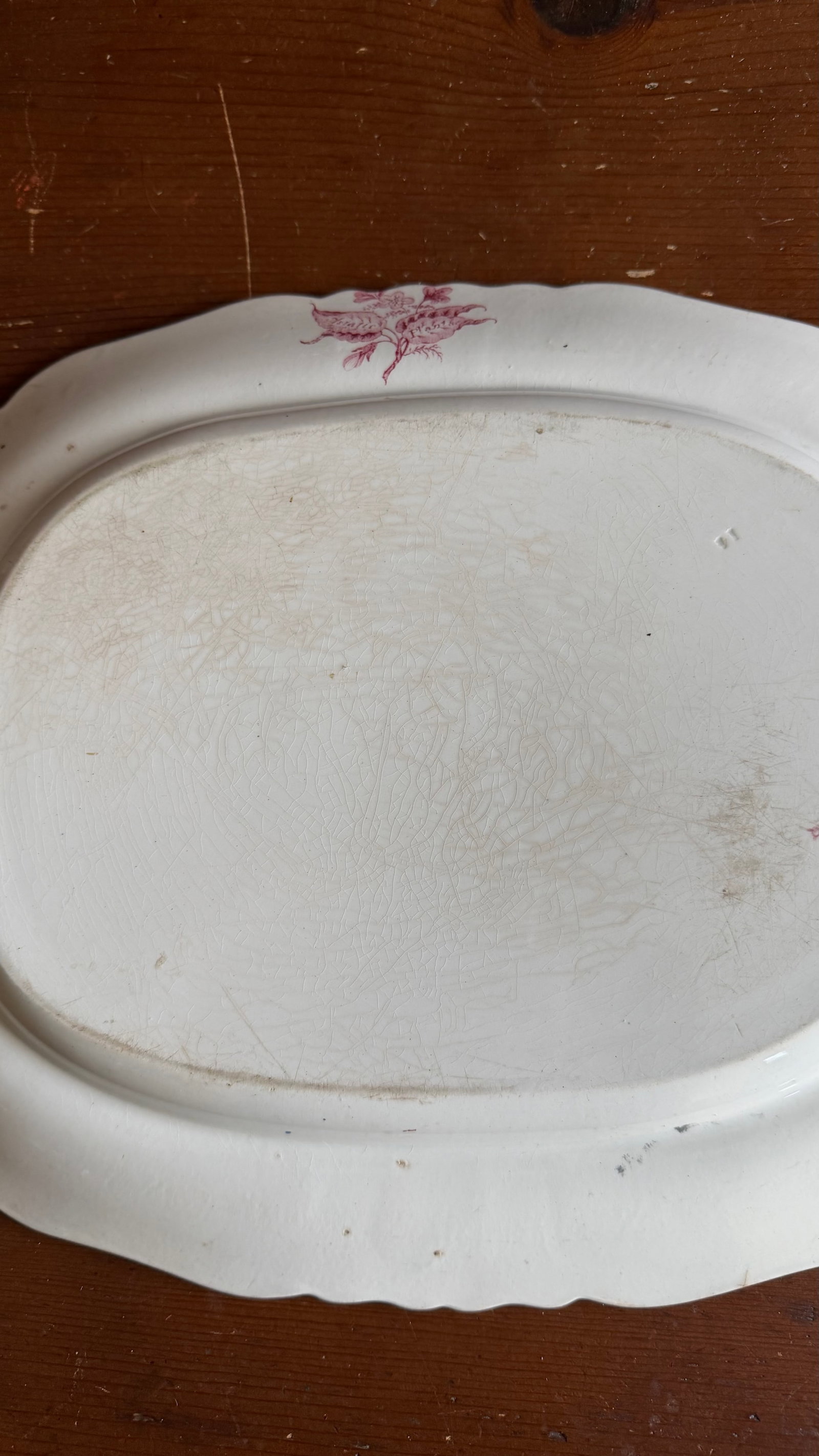 A Very Fine Antique Pink Transferware Decorated Staffordshire Platter "Asiatic Plants" Pattern, Circ - 12