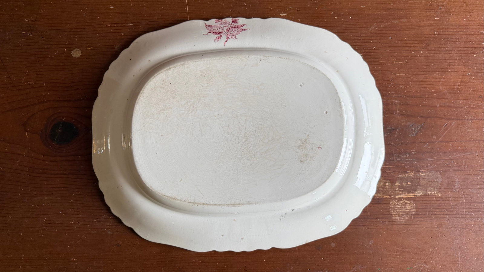 A Very Fine Antique Pink Transferware Decorated Staffordshire Platter "Asiatic Plants" Pattern, Circ - 13