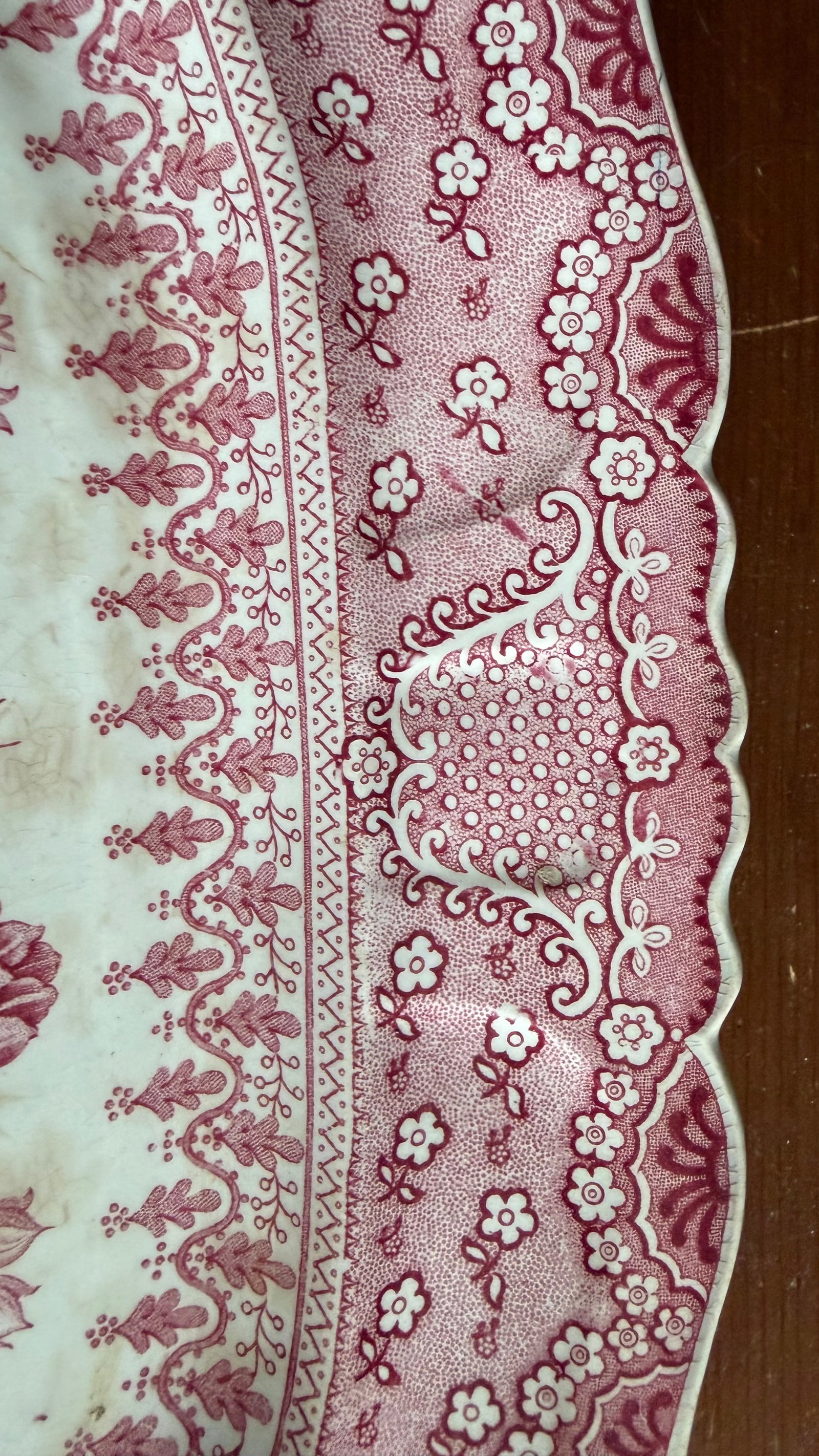 A Very Fine Antique Pink Transferware Decorated Staffordshire Platter "Asiatic Plants" Pattern, Circ - 6