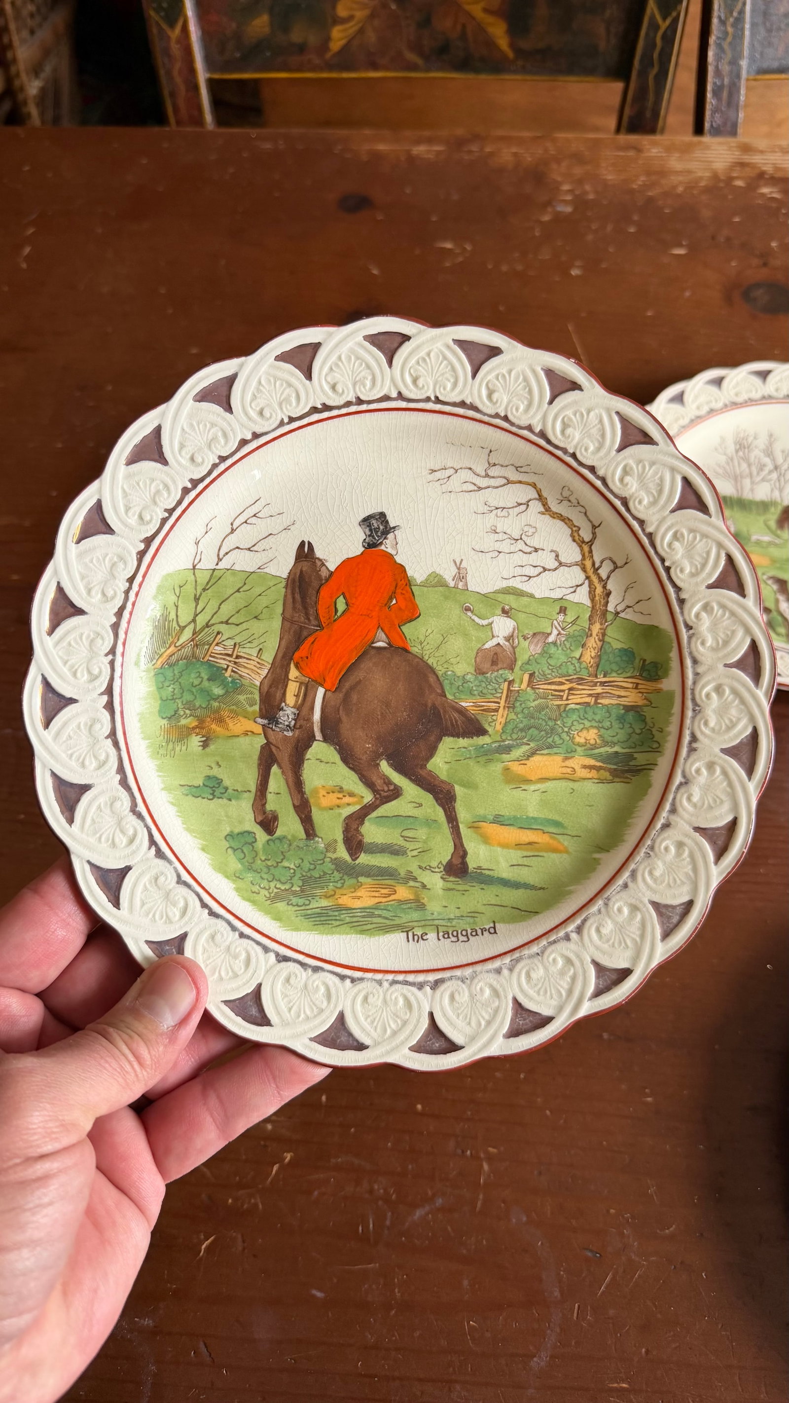 A Very Fine Set of 6 Wedgwood Equestrian and Fox Hunting Scene Plates, Circa 1920's - 6