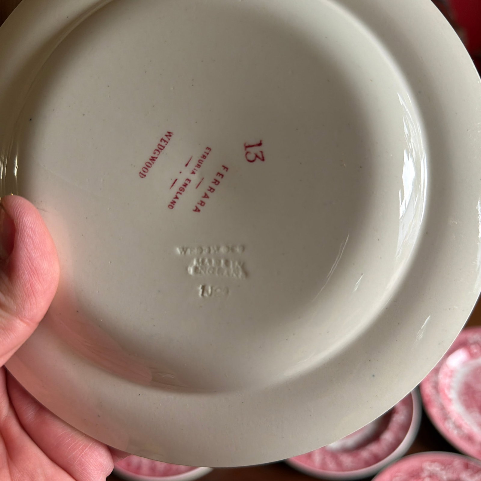 A Fine Set of 5 Vintage Wedgwood "Ferrara" Red Transferware Plates, 1960's - 12