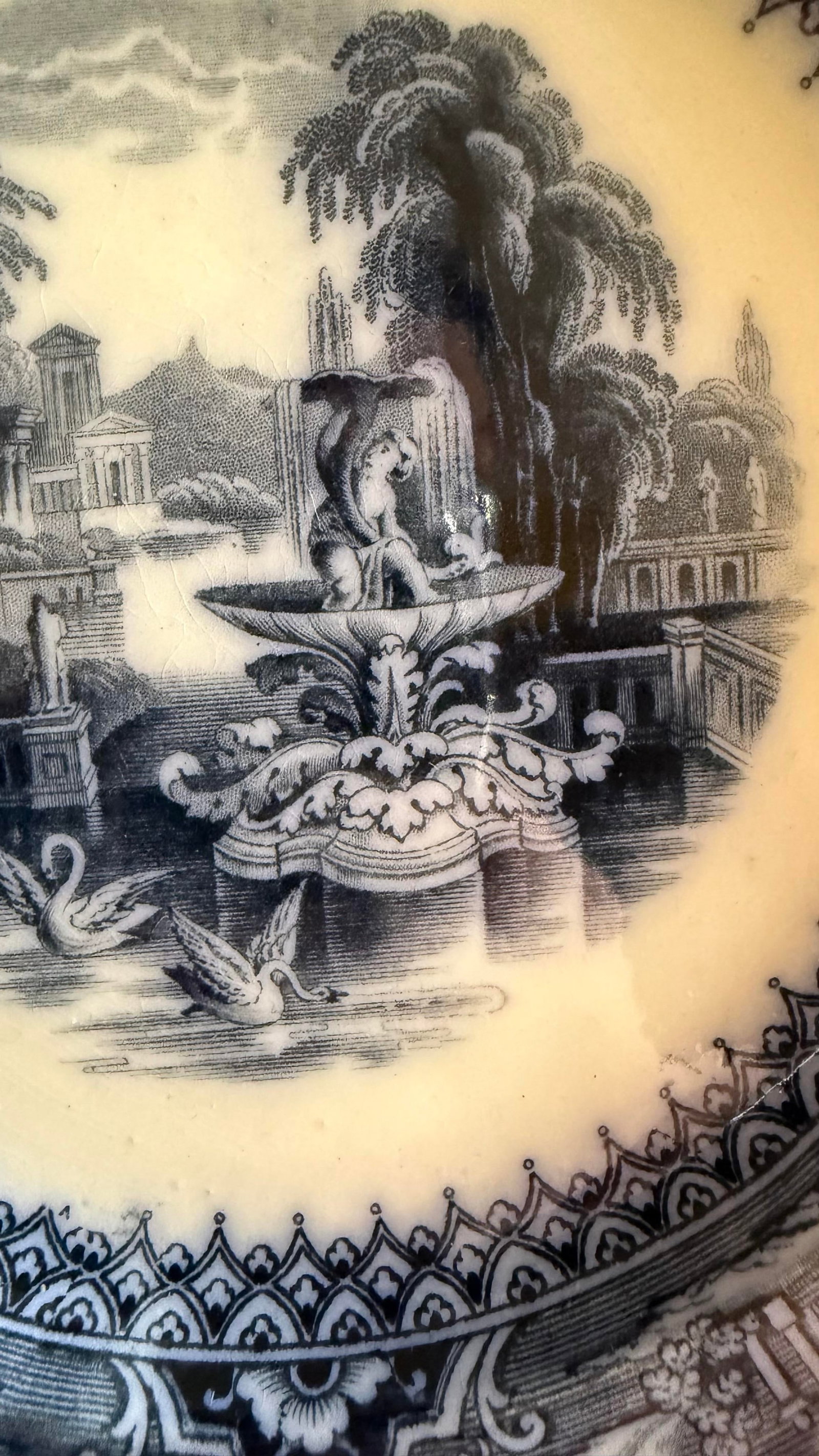 A Super Rare Set of 6 Antique Flow Black Ironstone Plates "Athens" by W. Adams, Circa 1850's - 4