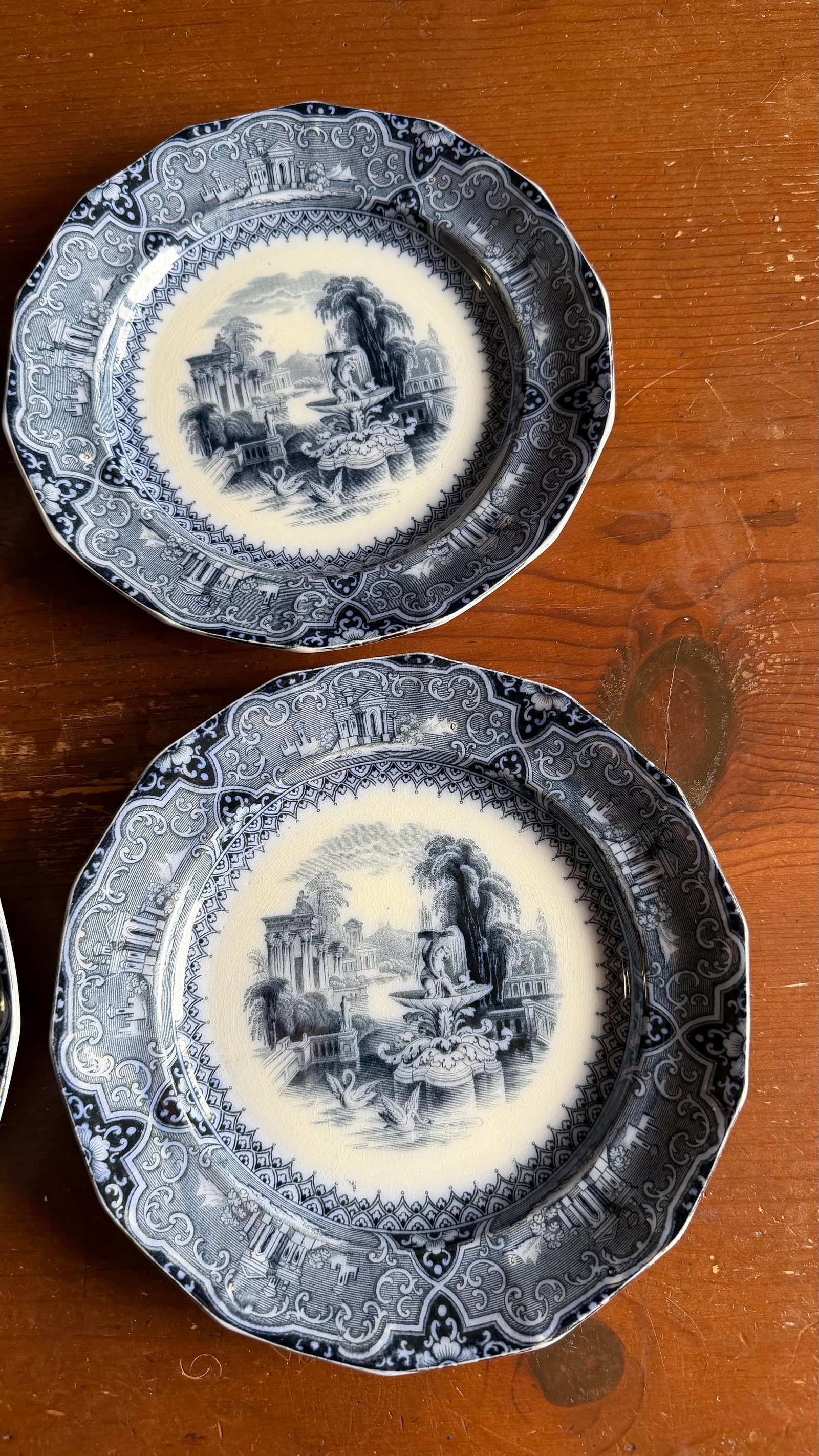 A Super Rare Set of 6 Antique Flow Black Ironstone Plates "Athens" by W. Adams, Circa 1850's - 8