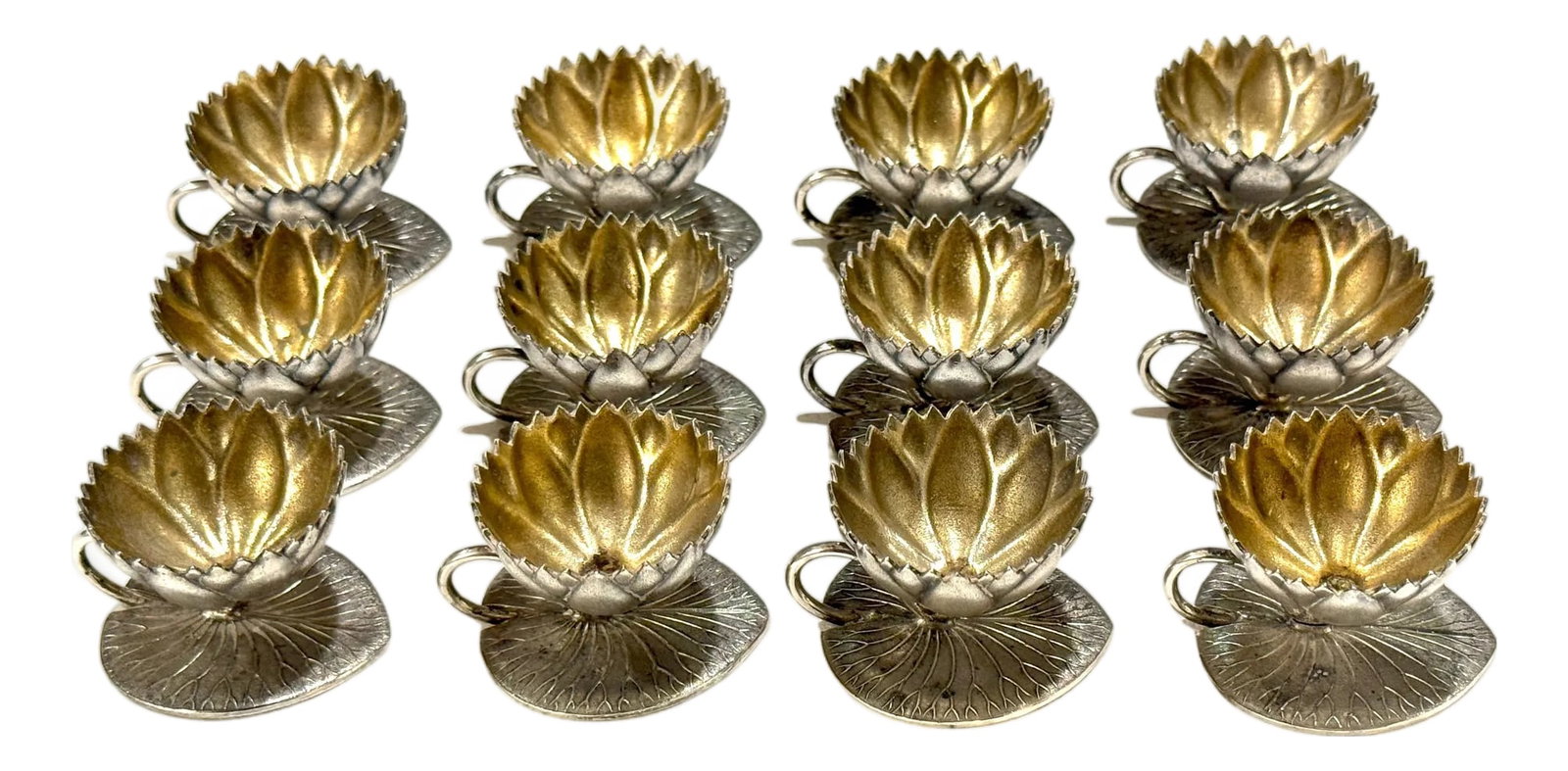 12 American Aesthetic Movement Meriden Silverplate & Goldwashed Lotus Open Salts (1 of 18)