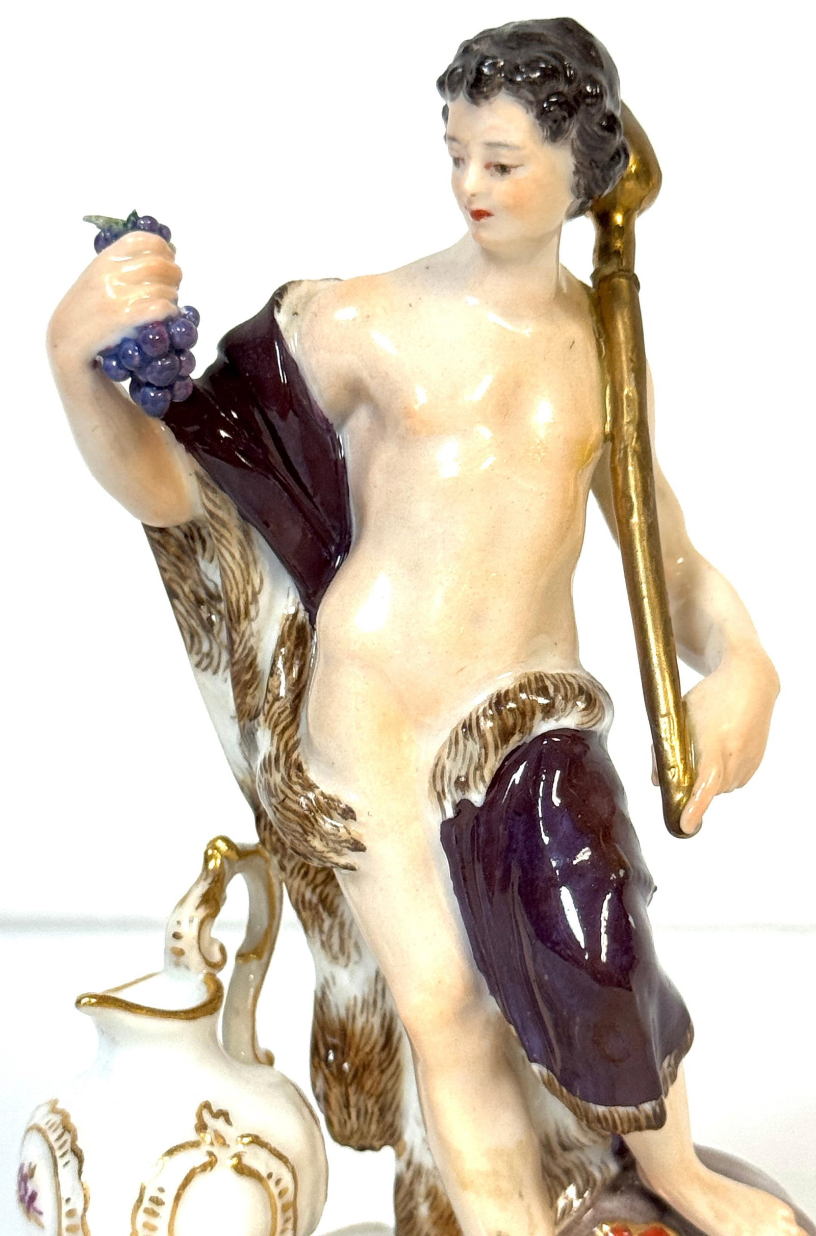 Meissen Porcelain Figure Bacchus with Grapes, Wine Jug, Late 19th/ Early 20th C - 10