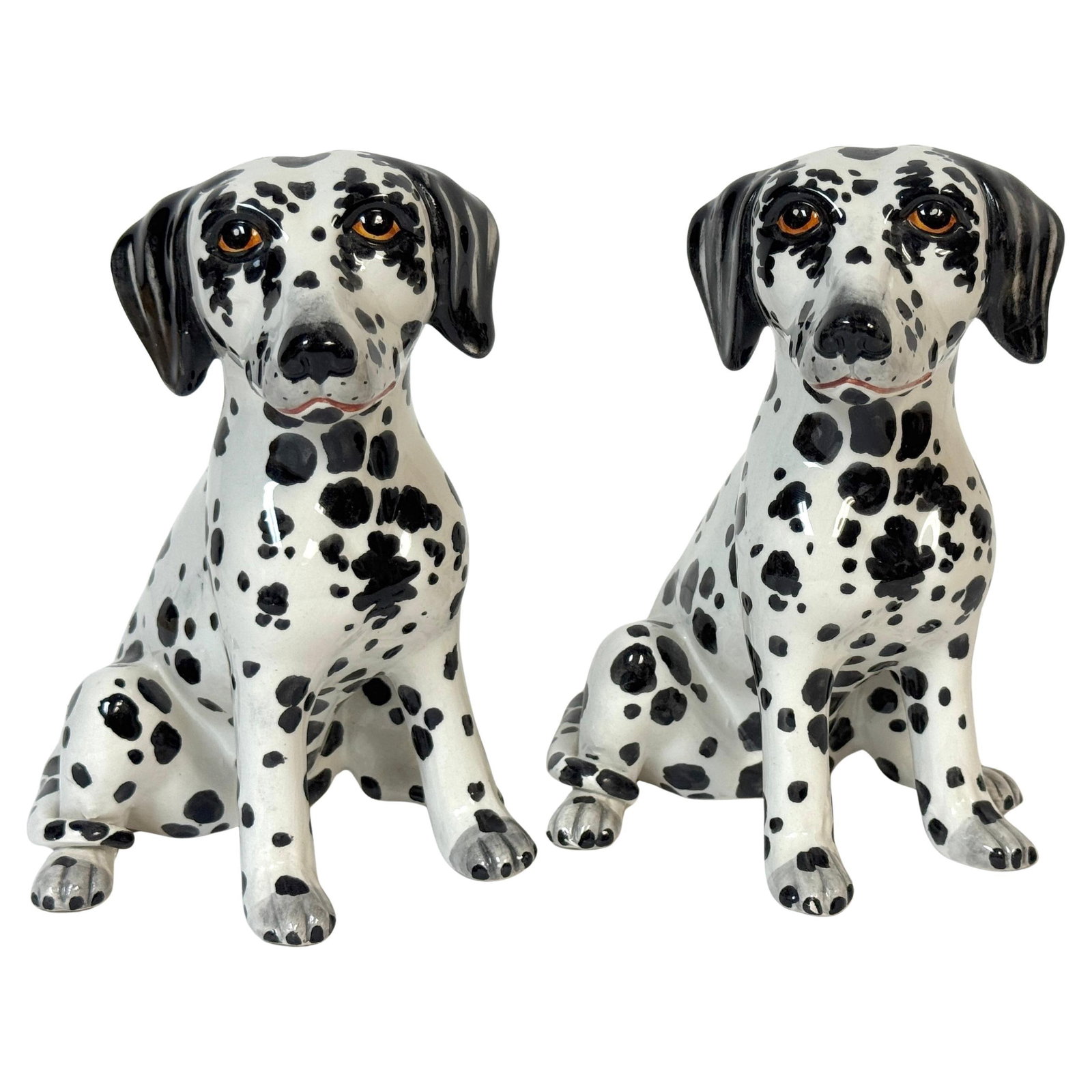Pair of Italian Hollywood Regency Hand-Painted Pottery Dalmatian Puppies, 1970s - 3