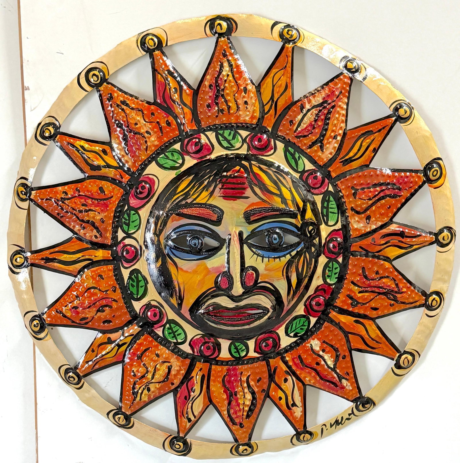 Large Peter Keil Sunburst Wall Sculpture in Painted Metal, Signed, 36" Diameter - 11