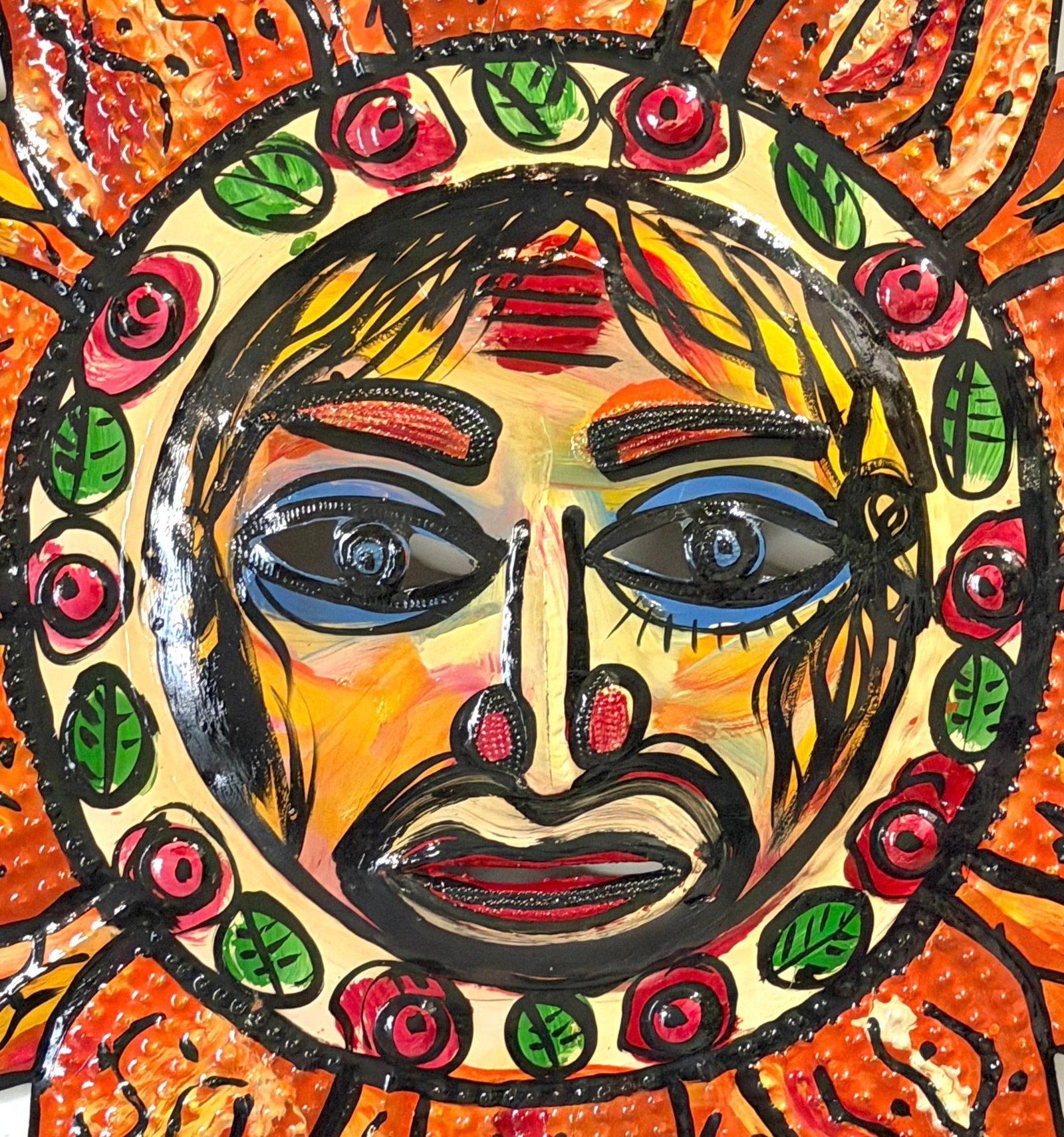 Large Peter Keil Sunburst Wall Sculpture in Painted Metal, Signed, 36" Diameter - 12