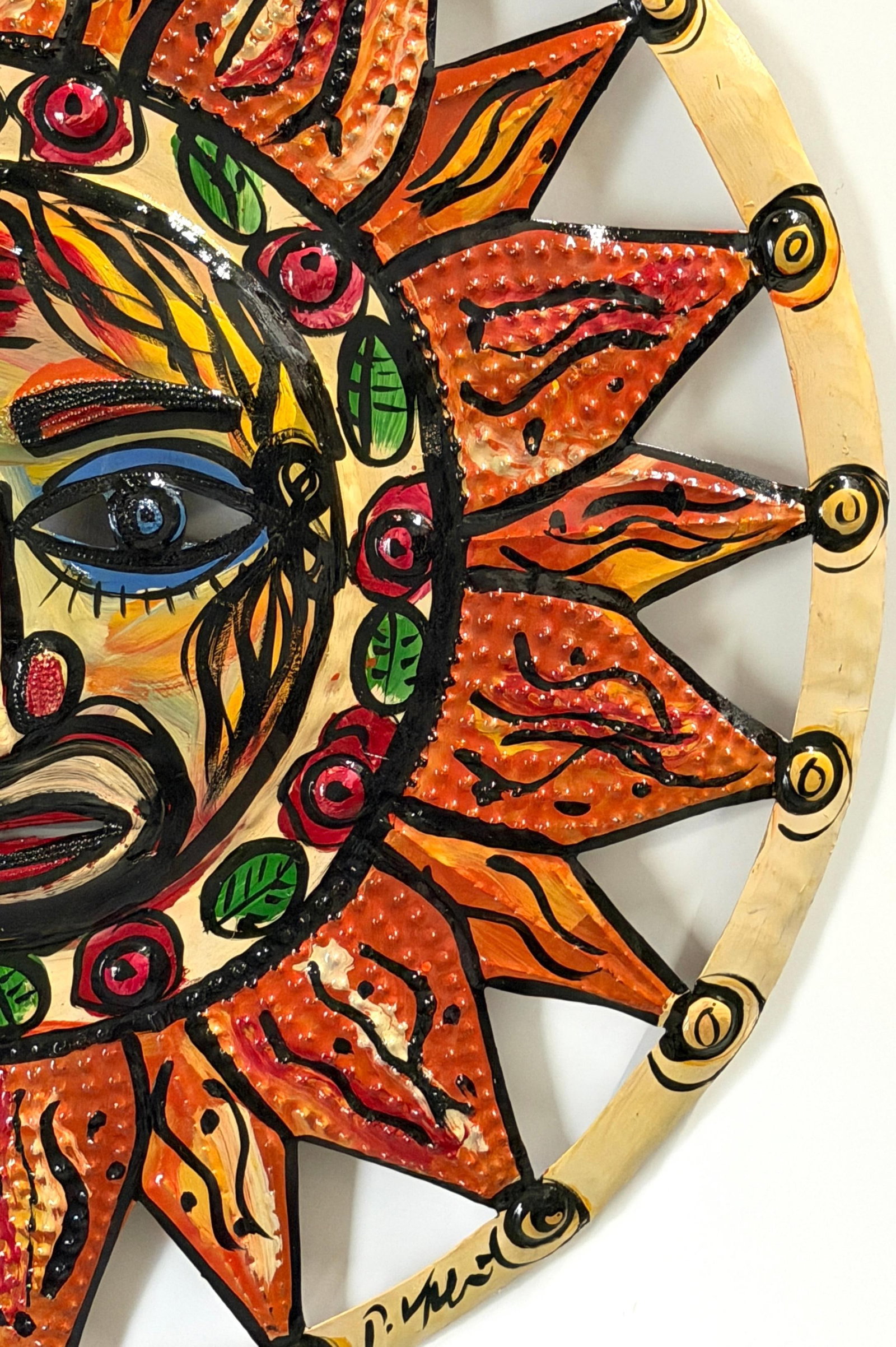Large Peter Keil Sunburst Wall Sculpture in Painted Metal, Signed, 36" Diameter - 13