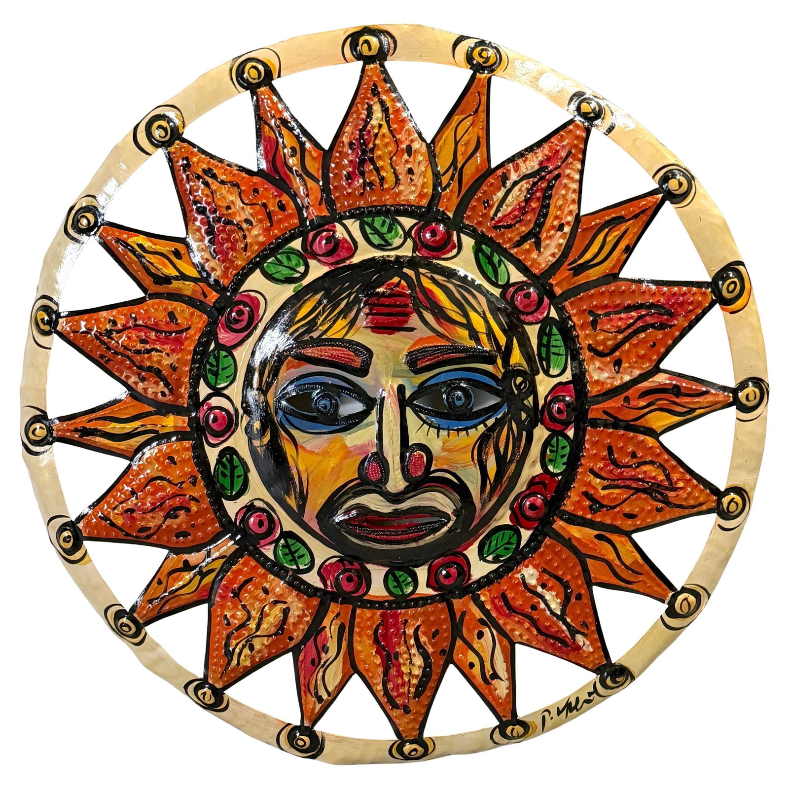 Large Peter Keil Sunburst Wall Sculpture in Painted Metal, Signed, 36" Diameter - 2