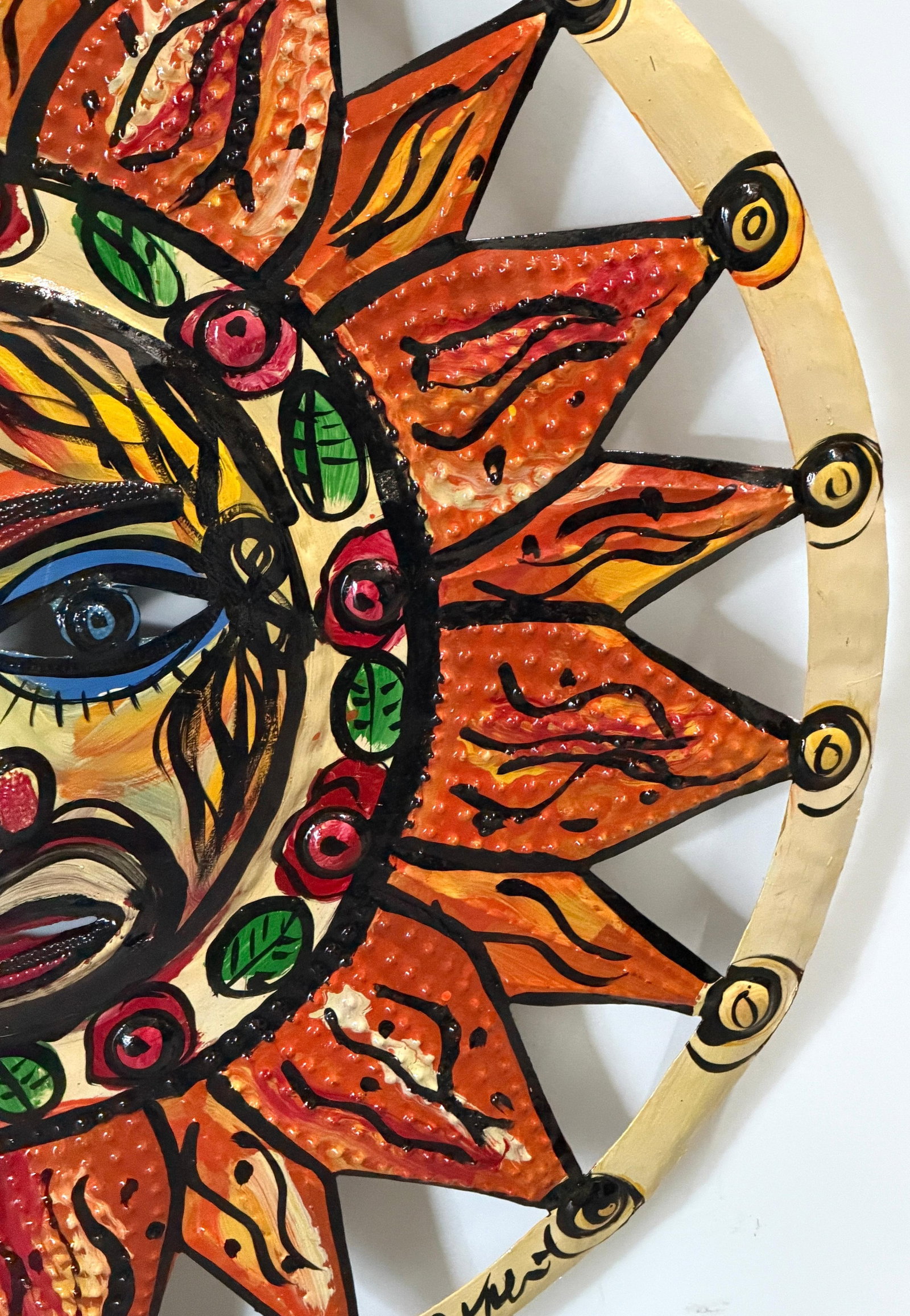 Large Peter Keil Sunburst Wall Sculpture in Painted Metal, Signed, 36" Diameter - 7