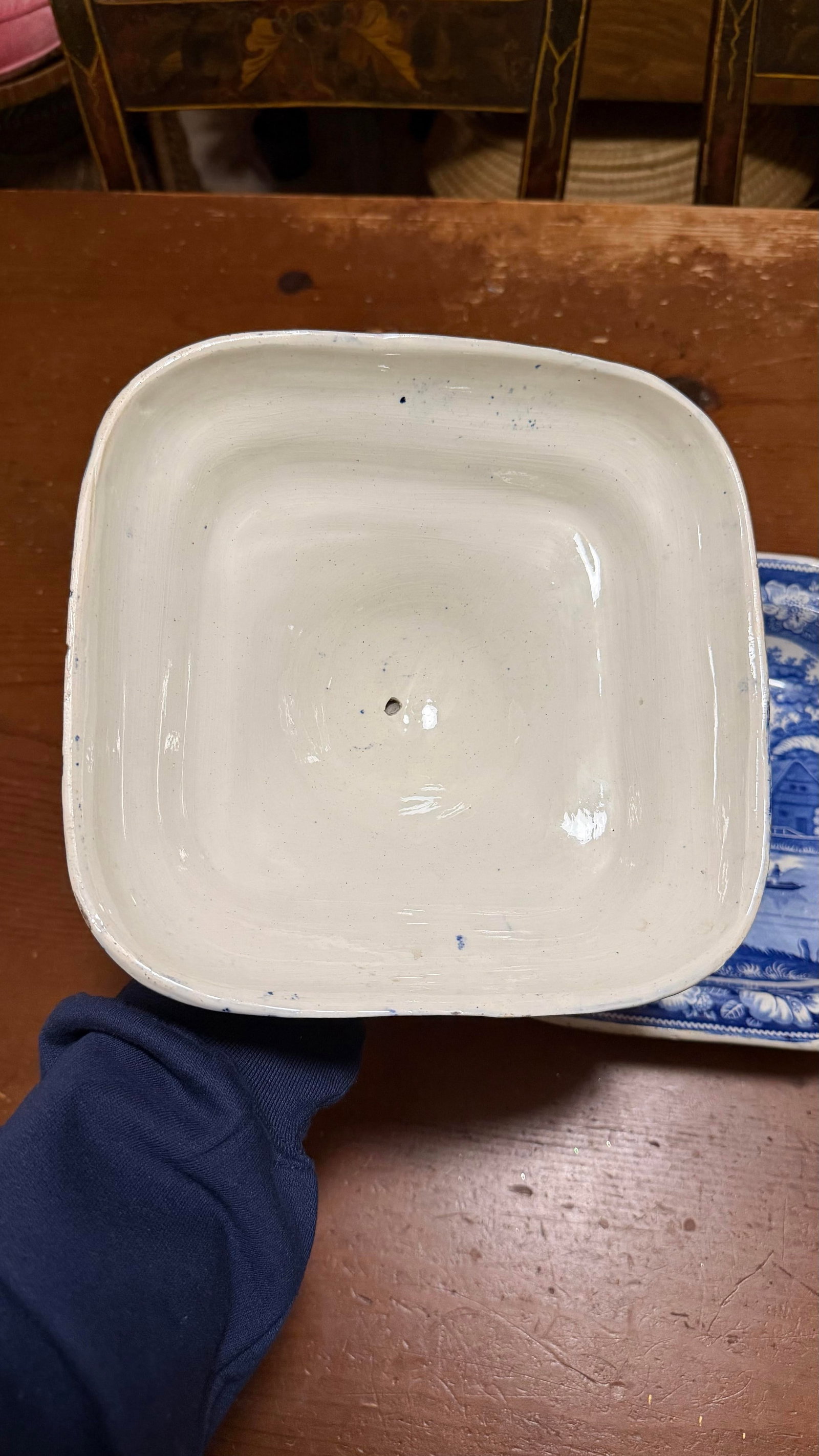Antique Blue Transfer Decorated Pearlware Covered Vegetable Dish, "Wild Rose" Pattern, Circa 183 - 6