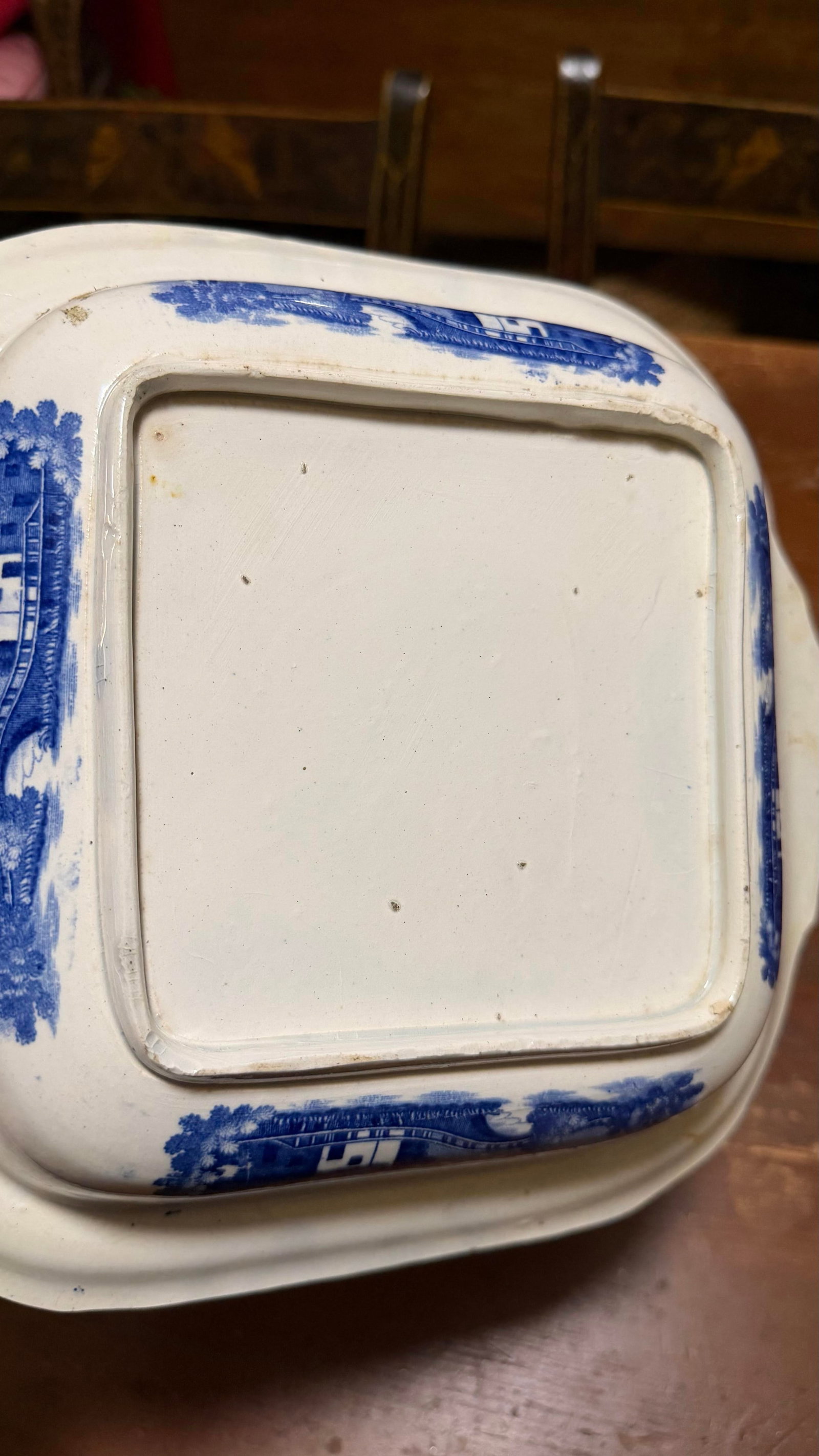 Antique Blue Transfer Decorated Pearlware Covered Vegetable Dish, "Wild Rose" Pattern, Circa 183 - 7