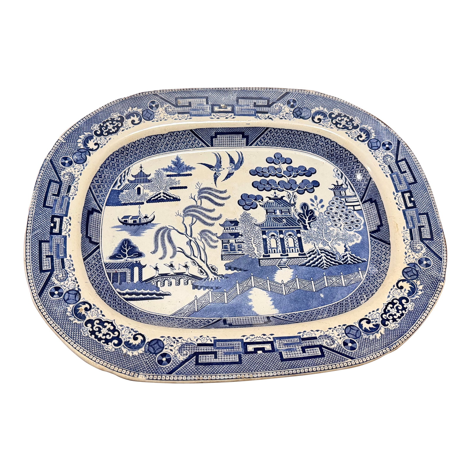 Antique Staffordshire Blue Willow Transfer Ironstone Oval Platter, Circa 1860s (1 of 12)