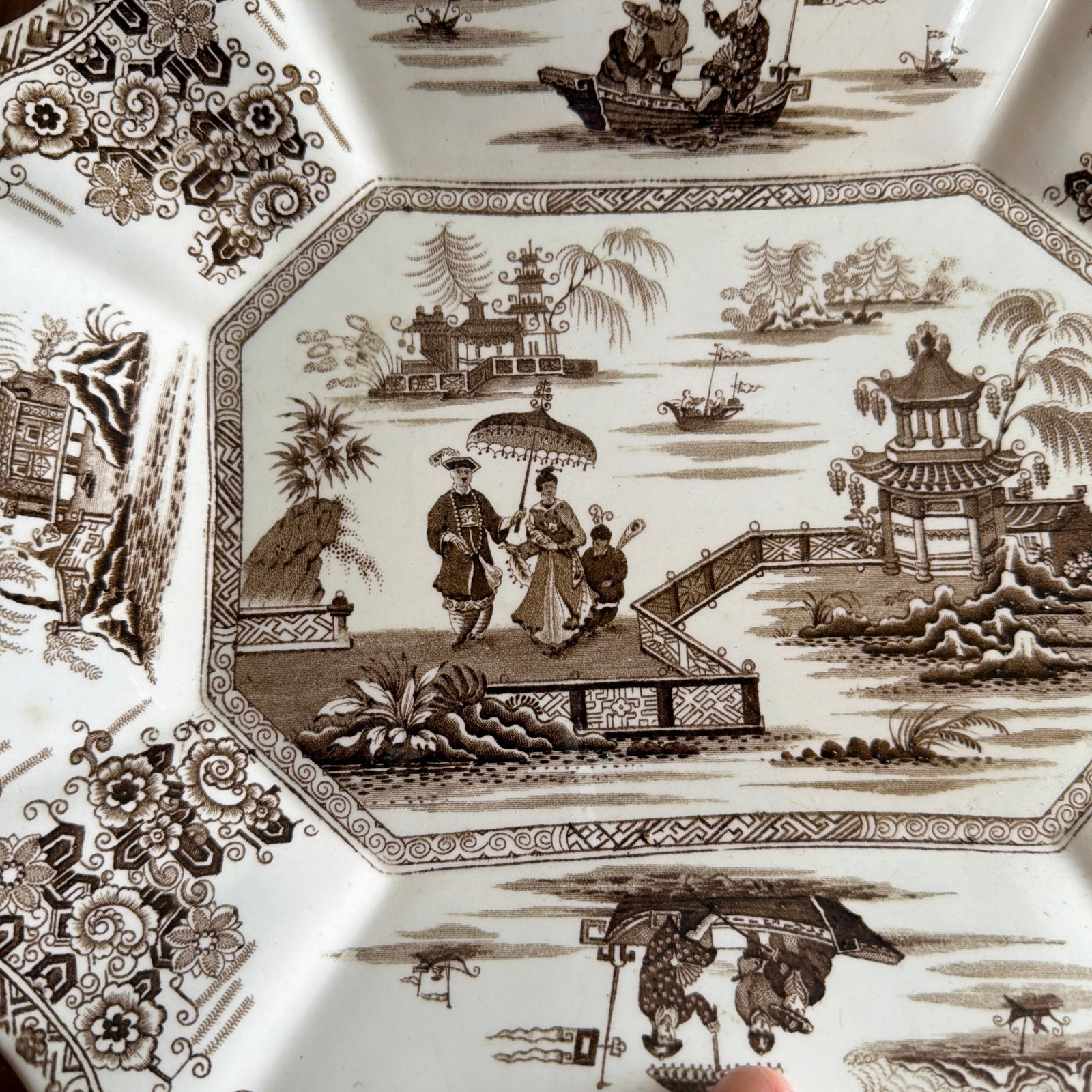 A Antique Brown Transfer Decorated Staffordshire Platter, "Nankin" by Dimmock, Circa 1830's - 11