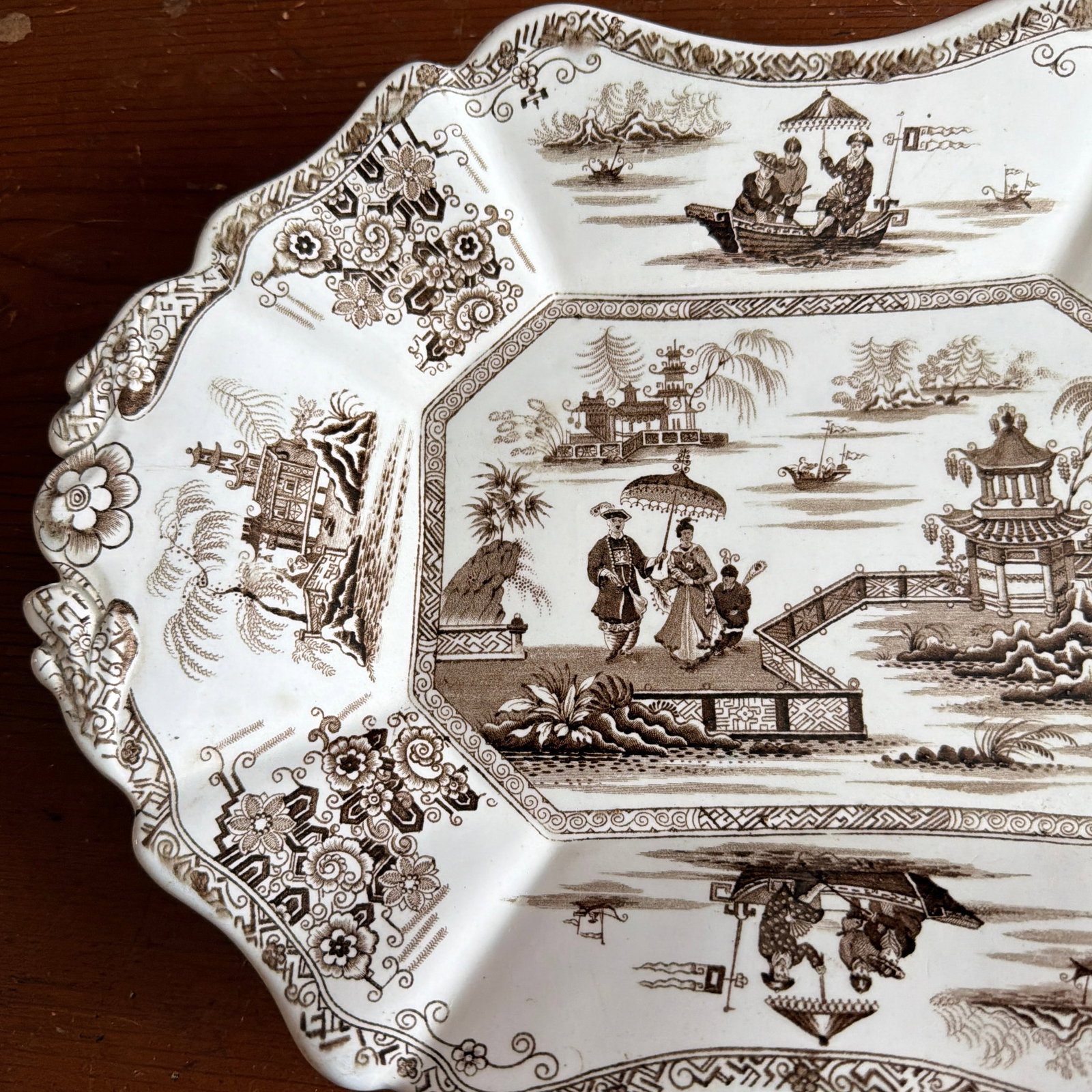 A Antique Brown Transfer Decorated Staffordshire Platter, "Nankin" by Dimmock, Circa 1830's - 2